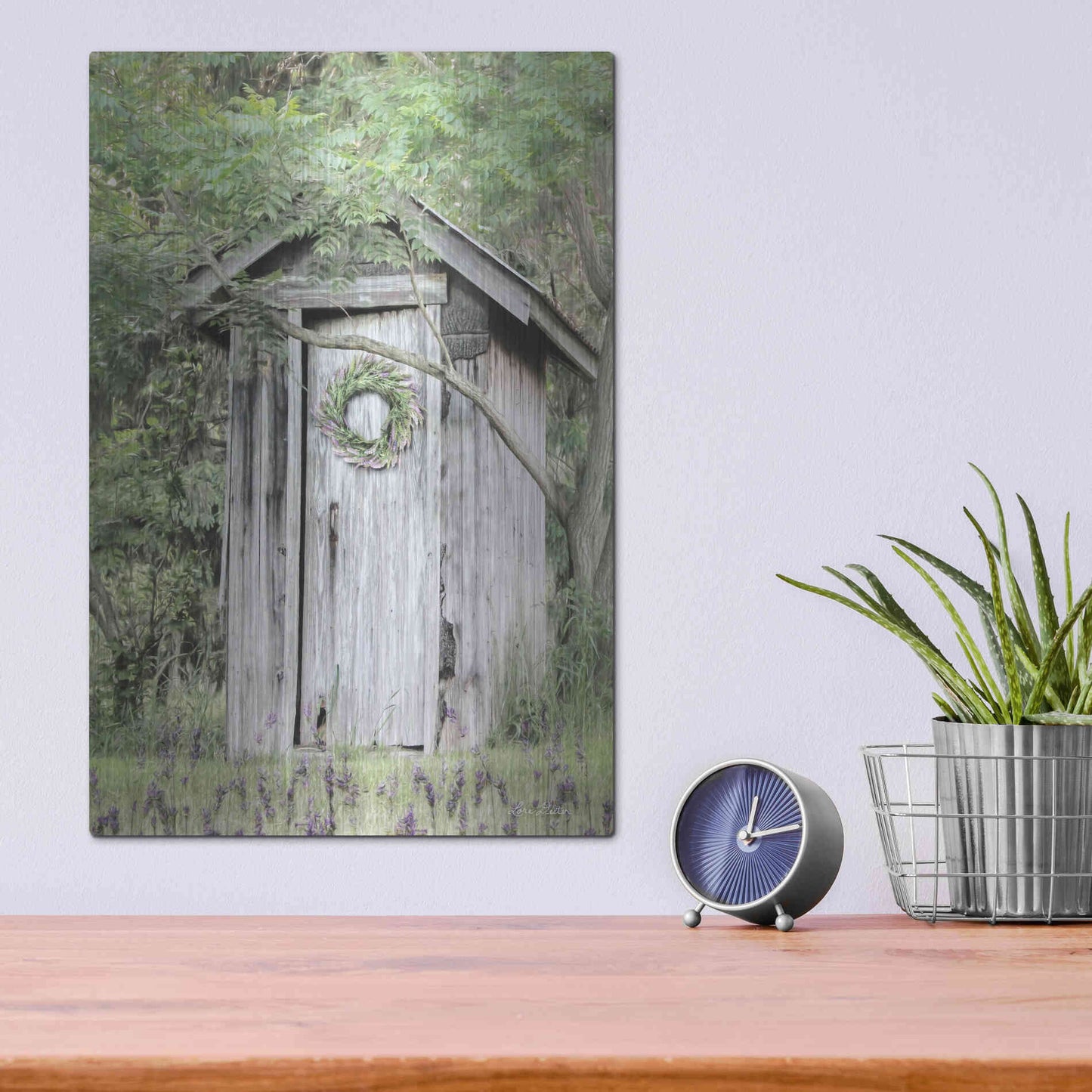 Luxe Metal Art 'Lavender Outhouse' by Lori Deiter, Metal Wall Art,12x16