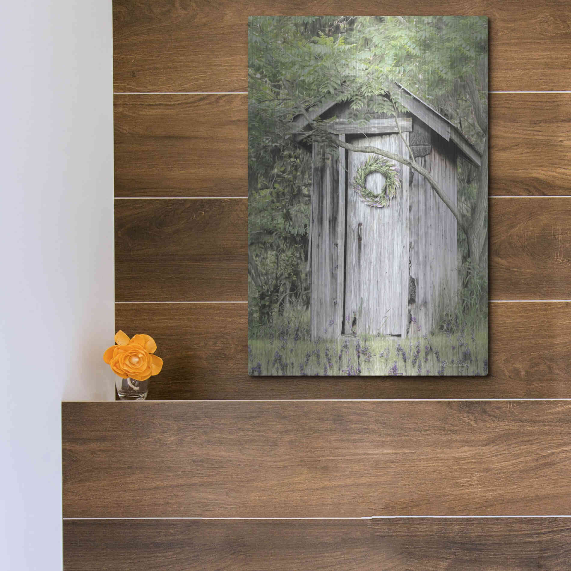 Luxe Metal Art 'Lavender Outhouse' by Lori Deiter, Metal Wall Art,12x16