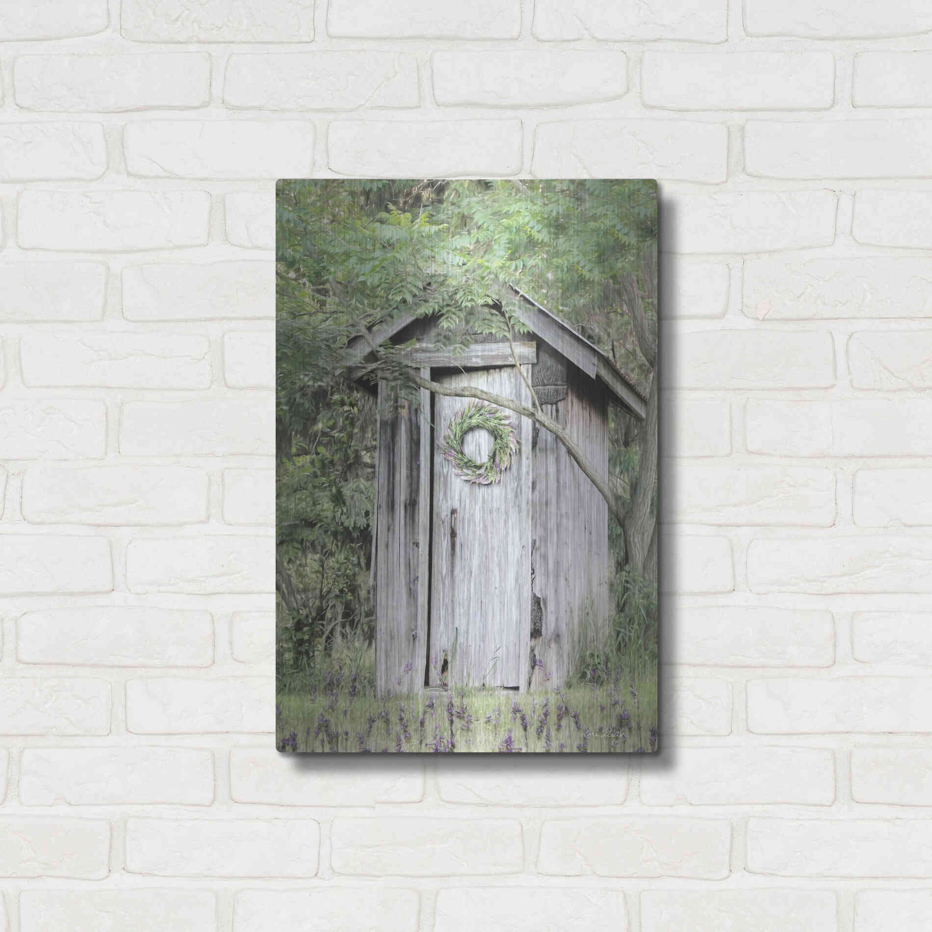 Luxe Metal Art 'Lavender Outhouse' by Lori Deiter, Metal Wall Art,16x24