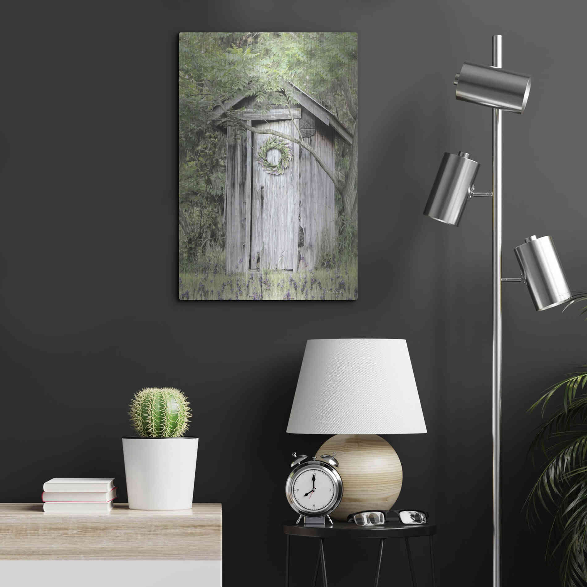 Luxe Metal Art 'Lavender Outhouse' by Lori Deiter, Metal Wall Art,16x24