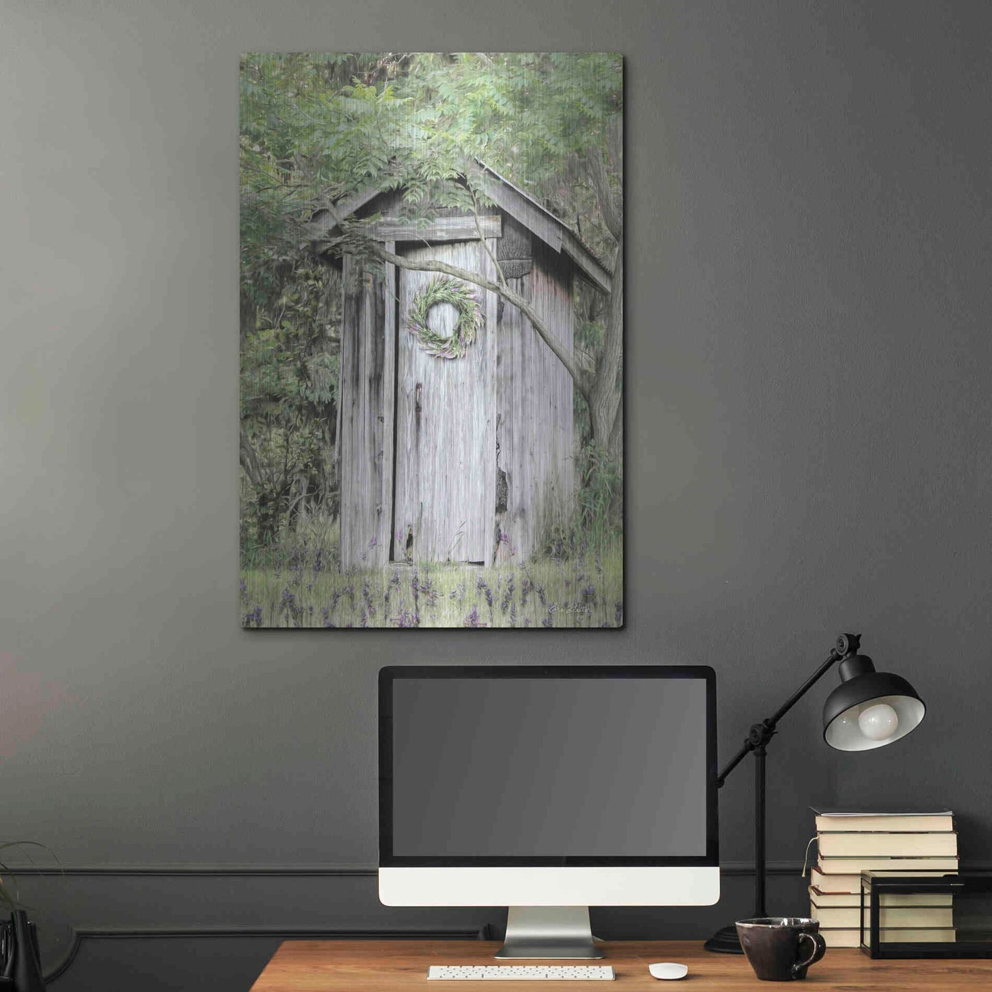 Luxe Metal Art 'Lavender Outhouse' by Lori Deiter, Metal Wall Art,24x36