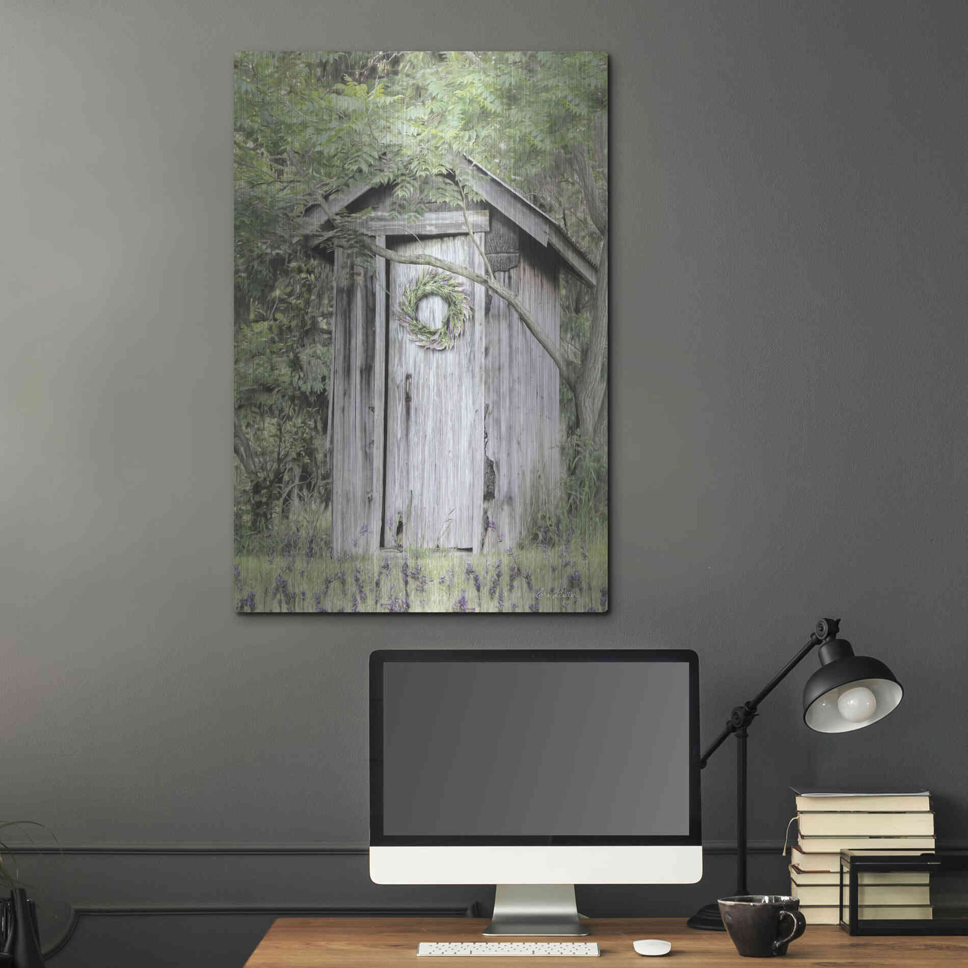 Luxe Metal Art 'Lavender Outhouse' by Lori Deiter, Metal Wall Art,24x36