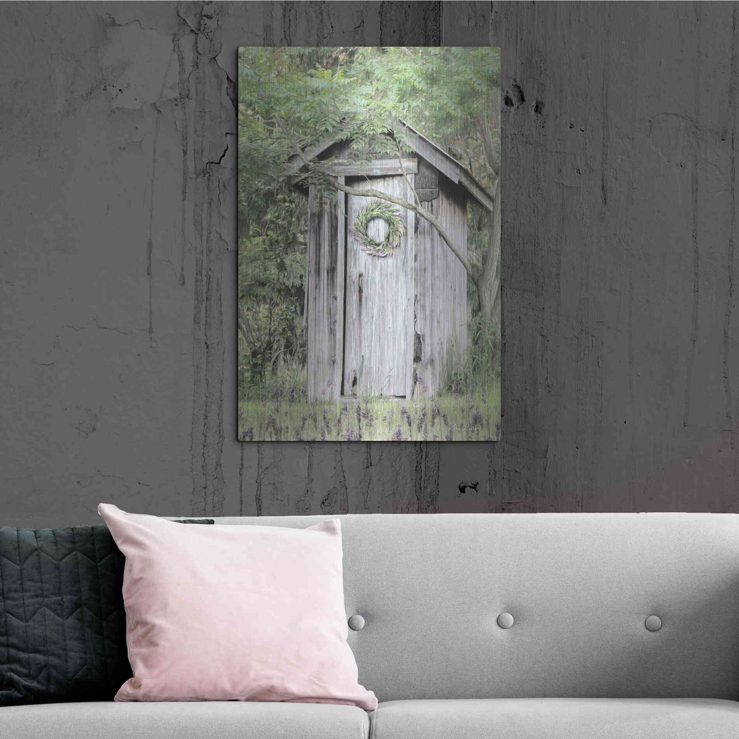 Luxe Metal Art 'Lavender Outhouse' by Lori Deiter, Metal Wall Art,24x36