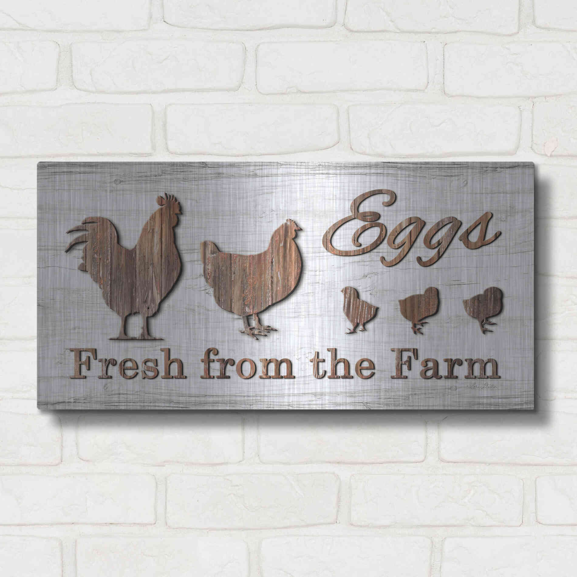 Luxe Metal Art 'Farm Fresh Eggs' by Lori Deiter, Metal Wall Art,24x12