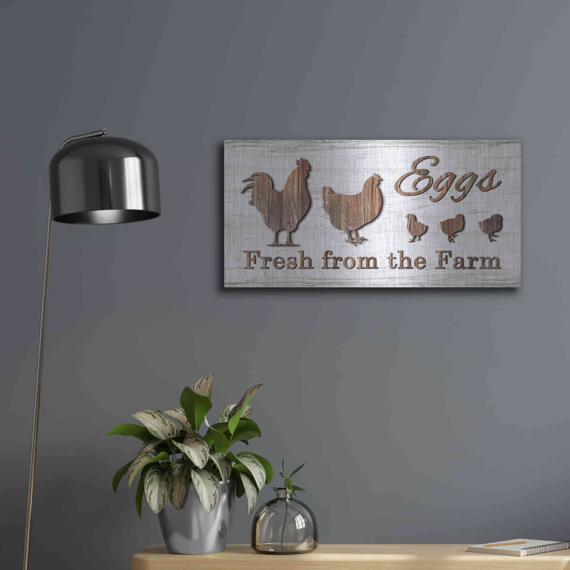 Luxe Metal Art 'Farm Fresh Eggs' by Lori Deiter, Metal Wall Art,24x12