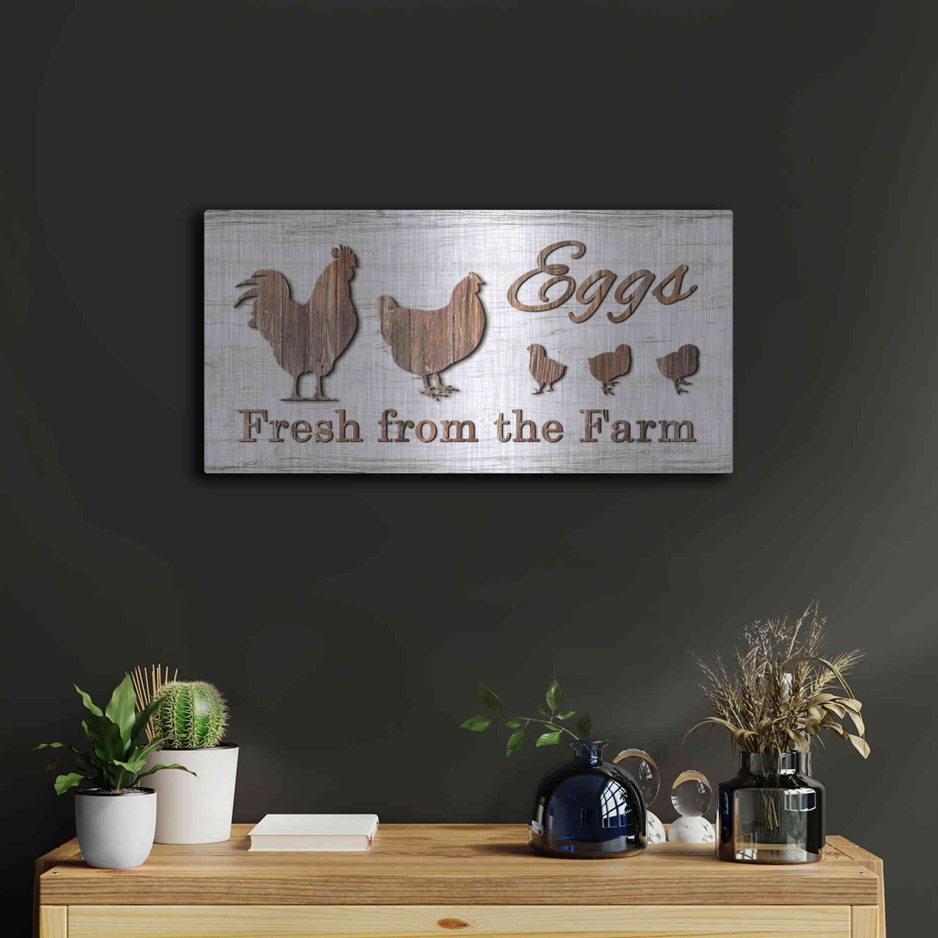 Luxe Metal Art 'Farm Fresh Eggs' by Lori Deiter, Metal Wall Art,24x12