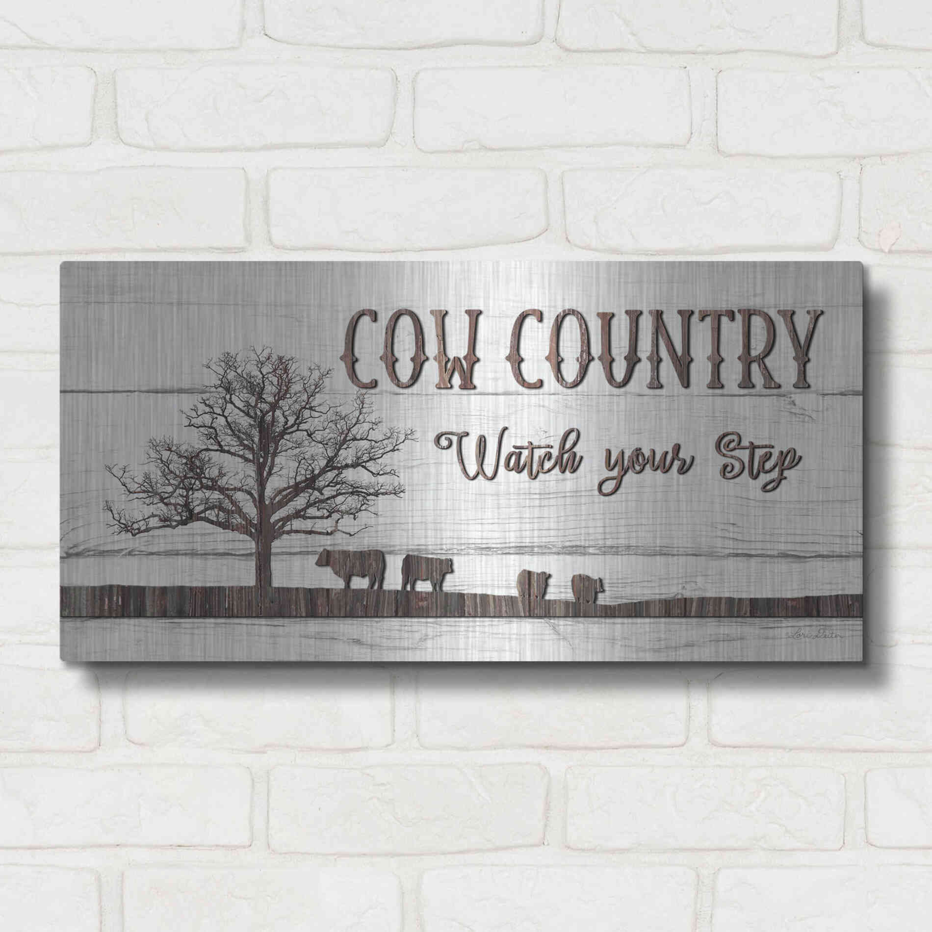 Luxe Metal Art 'Cow Country' by Lori Deiter, Metal Wall Art,24x12