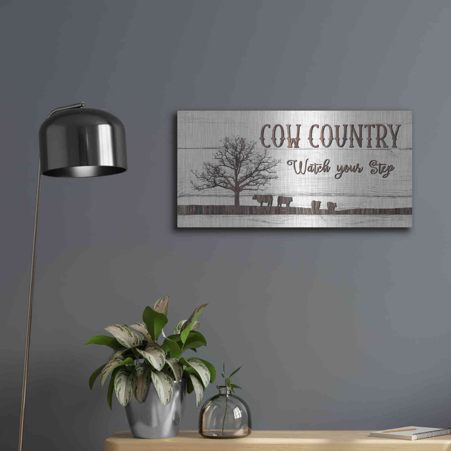 Luxe Metal Art 'Cow Country' by Lori Deiter, Metal Wall Art,24x12