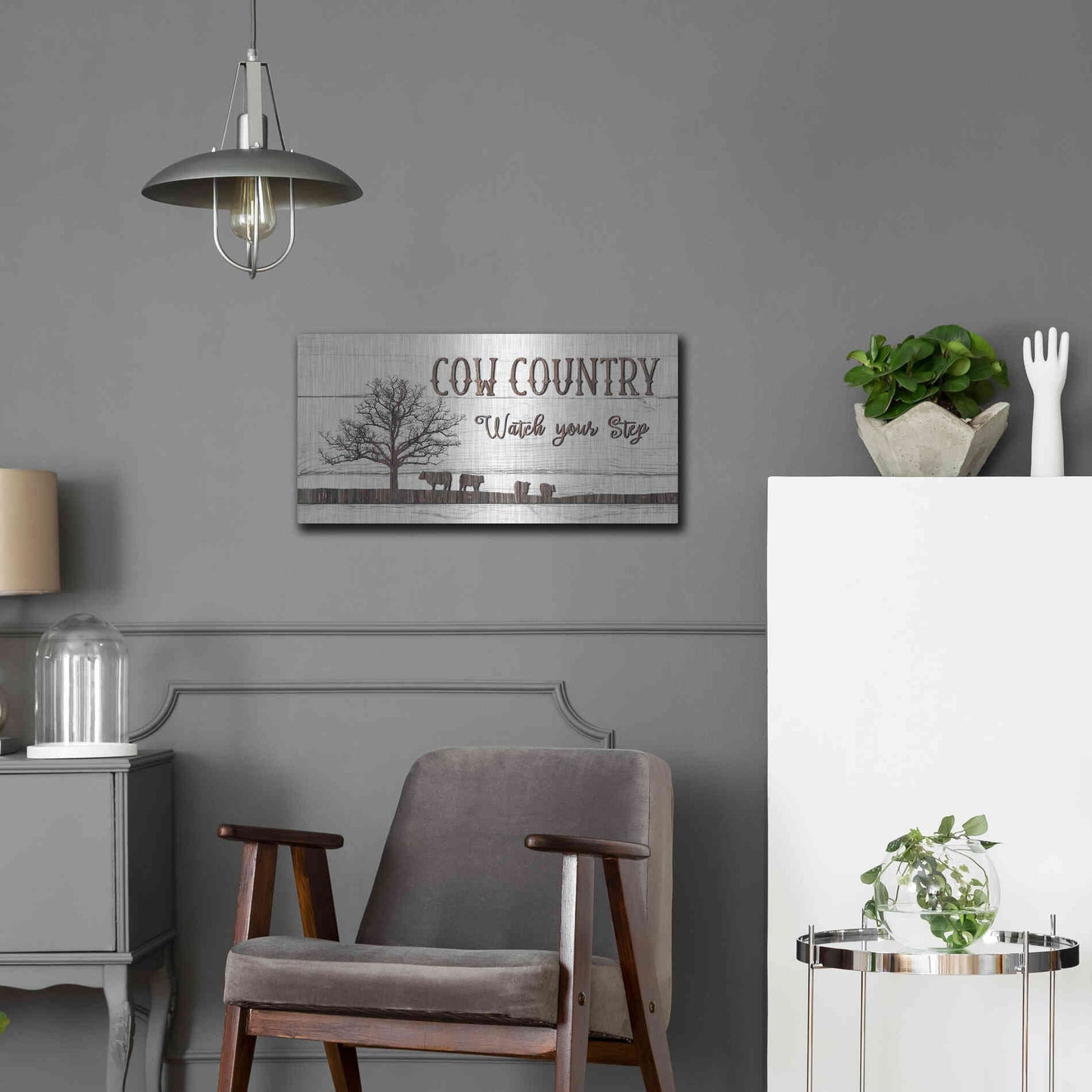 Luxe Metal Art 'Cow Country' by Lori Deiter, Metal Wall Art,24x12