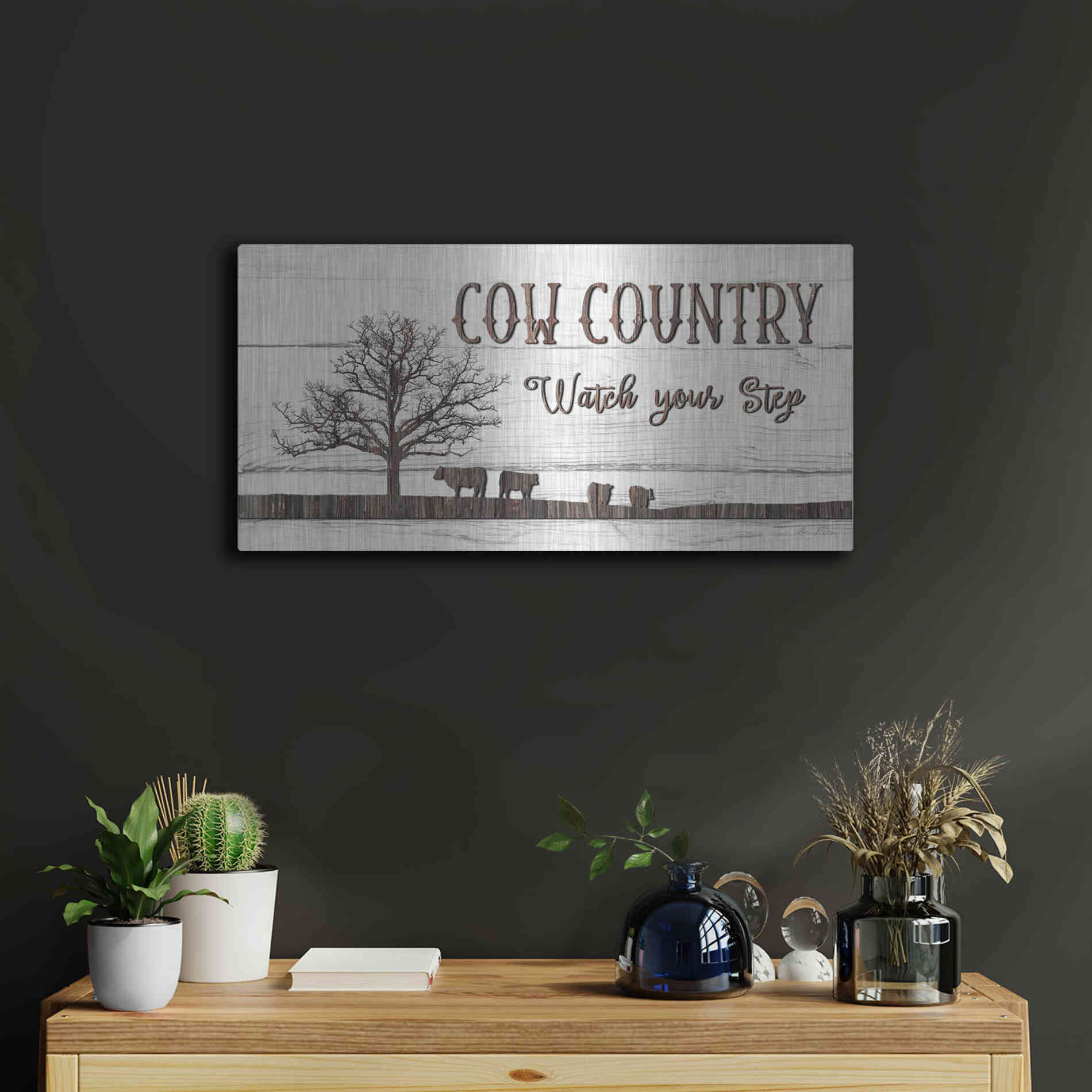 Luxe Metal Art 'Cow Country' by Lori Deiter, Metal Wall Art,24x12