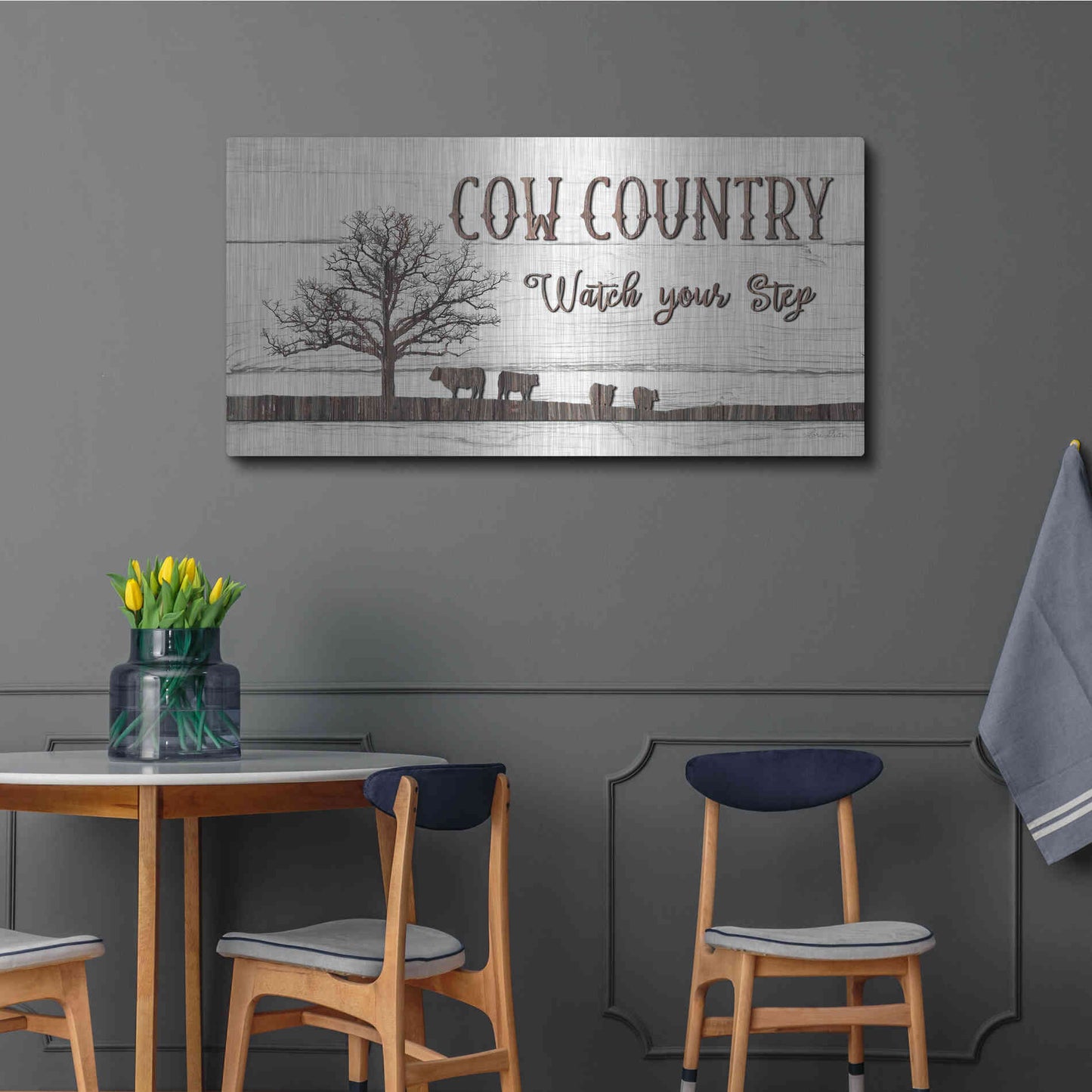 Luxe Metal Art 'Cow Country' by Lori Deiter, Metal Wall Art,48x24