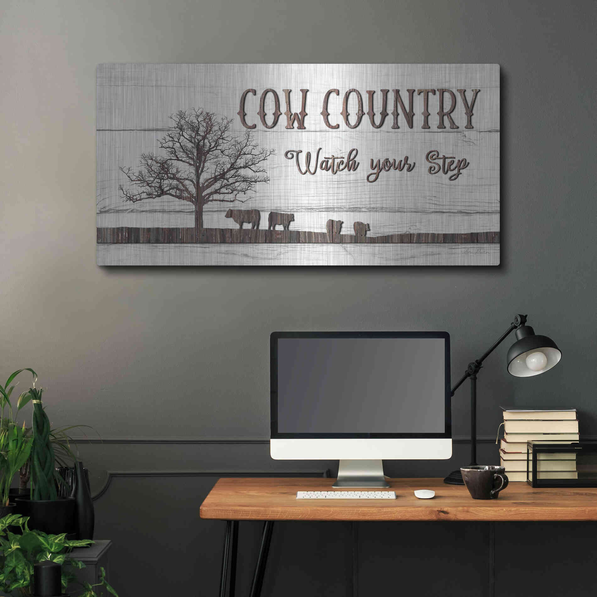 Luxe Metal Art 'Cow Country' by Lori Deiter, Metal Wall Art,48x24