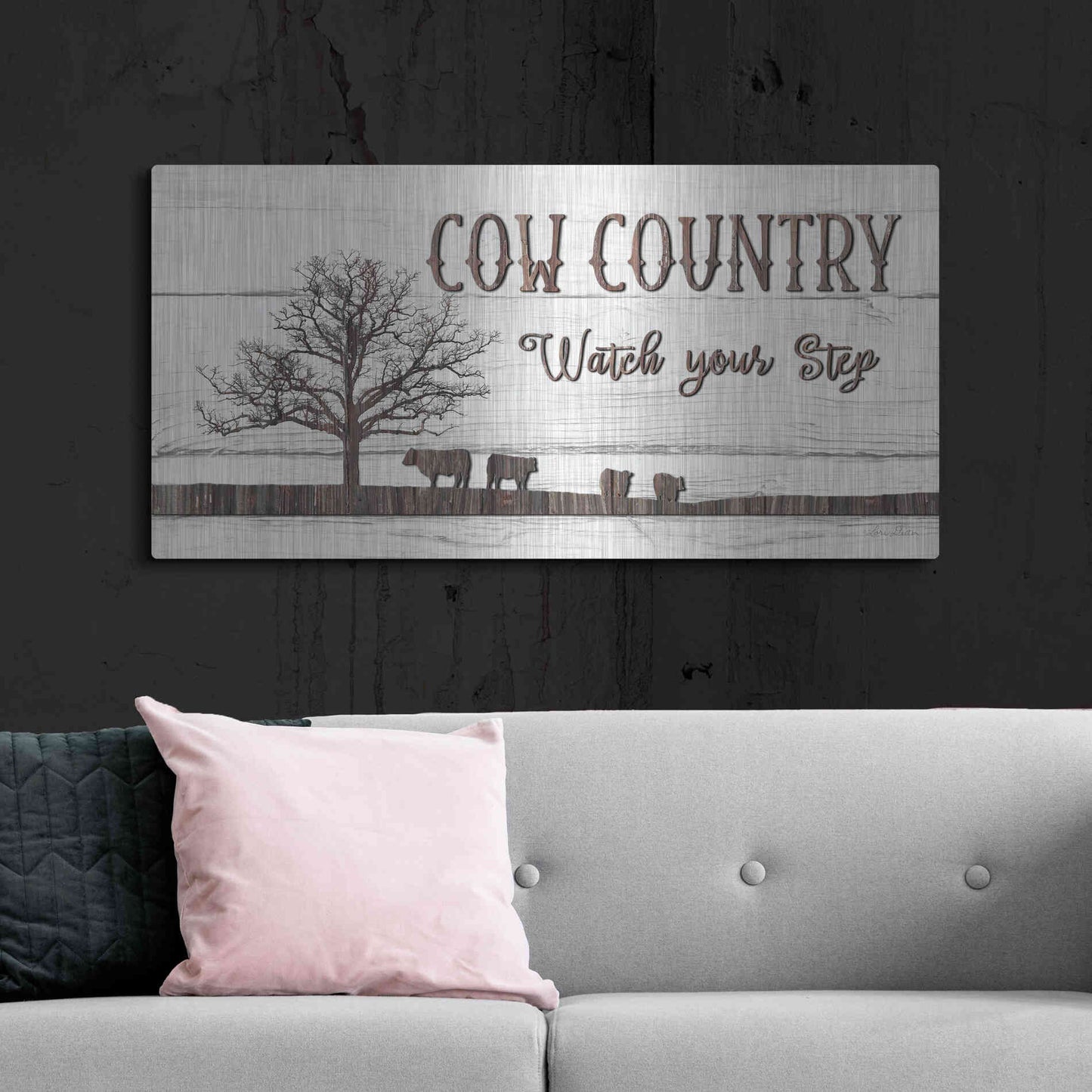 Luxe Metal Art 'Cow Country' by Lori Deiter, Metal Wall Art,48x24