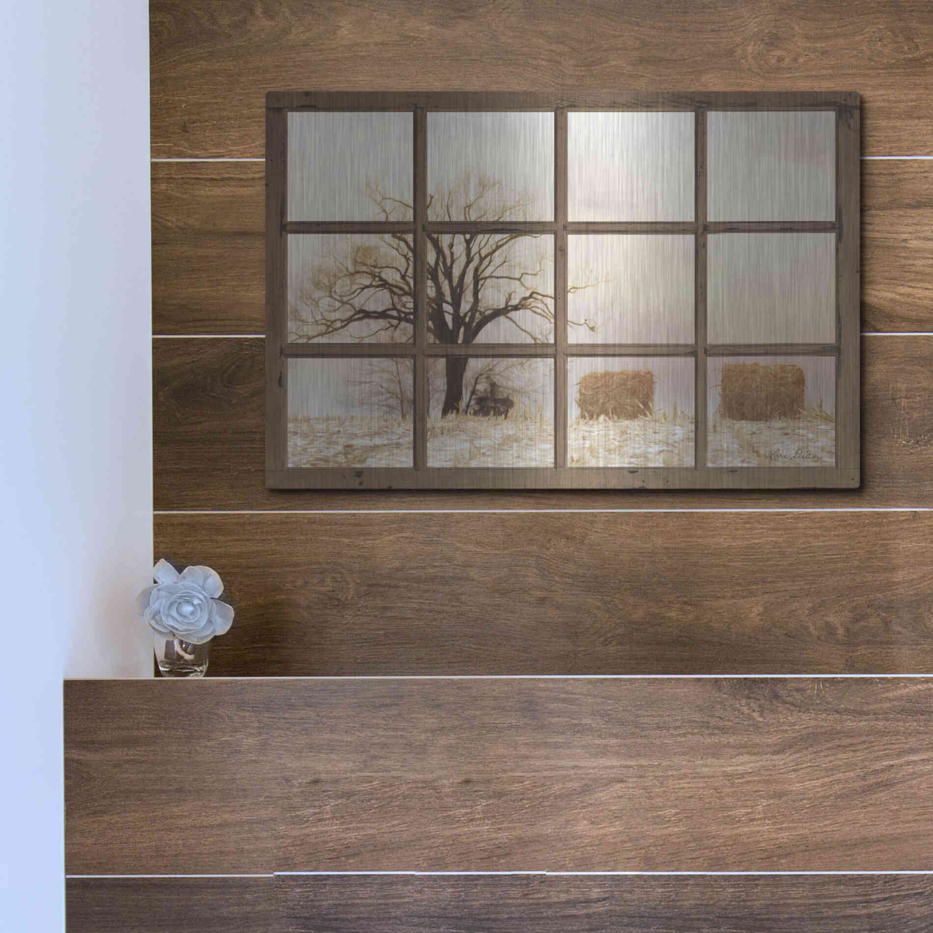 Luxe Metal Art 'View of Winter Fields' by Lori Deiter, Metal Wall Art,16x12