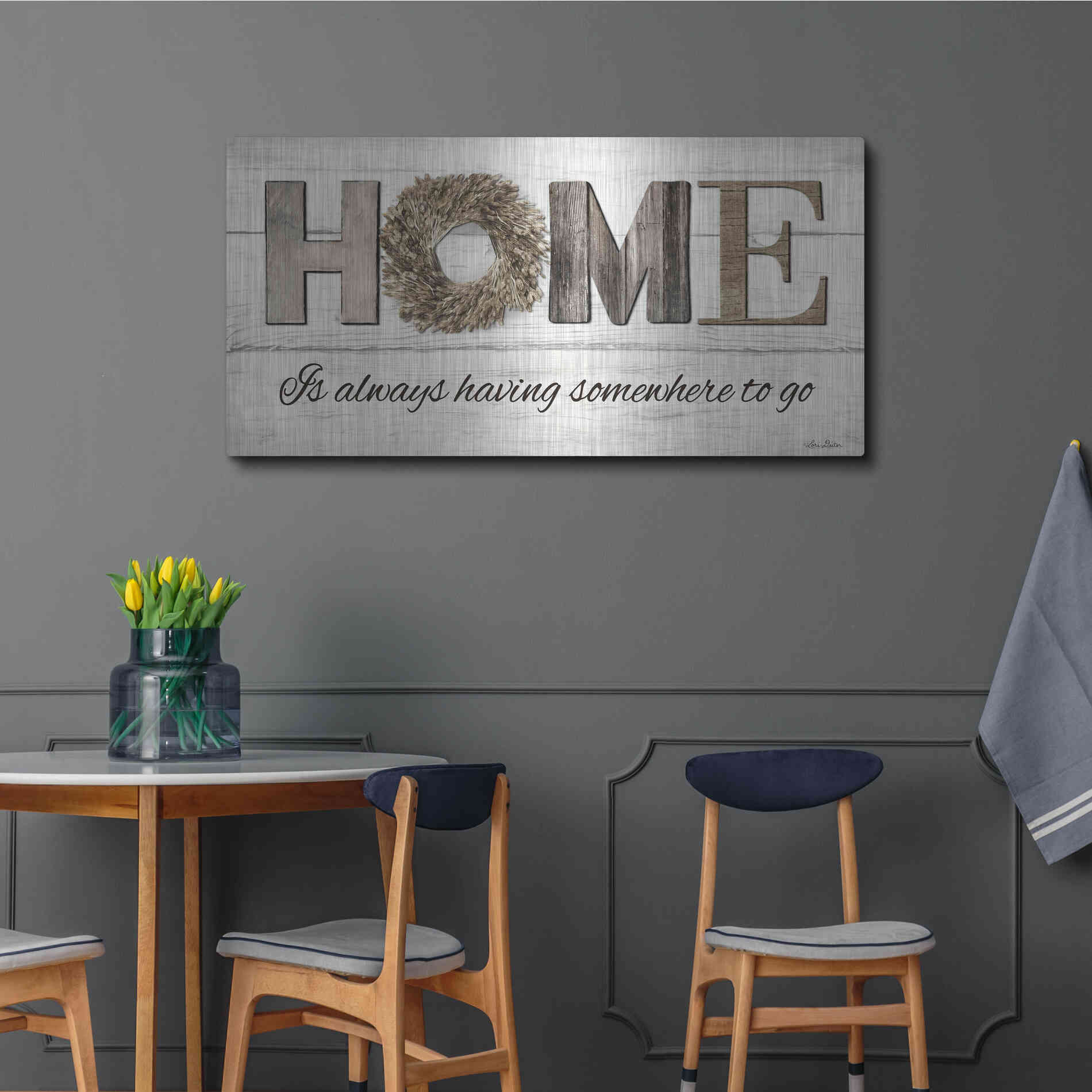Luxe Metal Art 'Home is Always Having Somewhere to Go' by Lori Deiter, Metal Wall Art,48x24