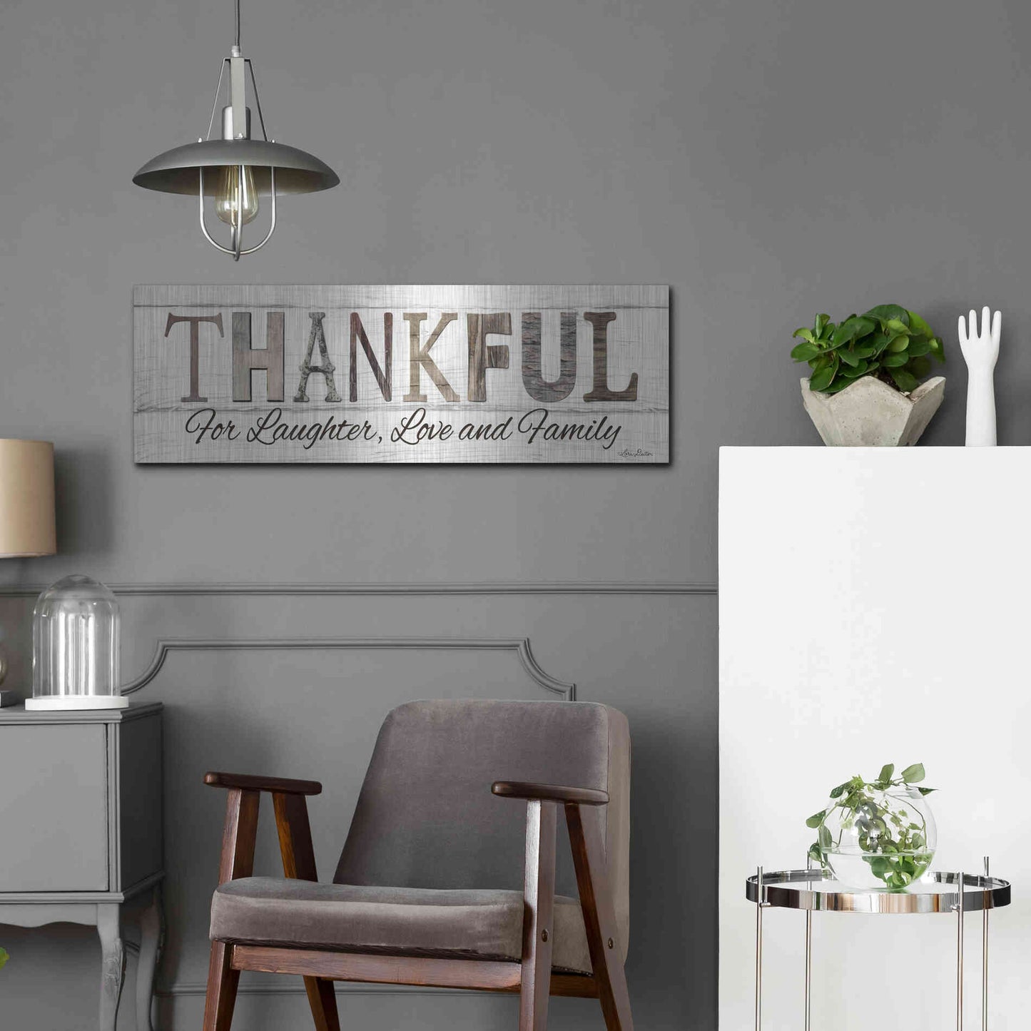 Luxe Metal Art 'Thankful for Laughter, Love and Family' by Lori Deiter, Metal Wall Art,36x12