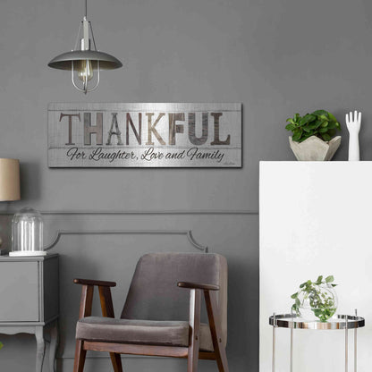 Luxe Metal Art 'Thankful for Laughter, Love and Family' by Lori Deiter, Metal Wall Art,36x12
