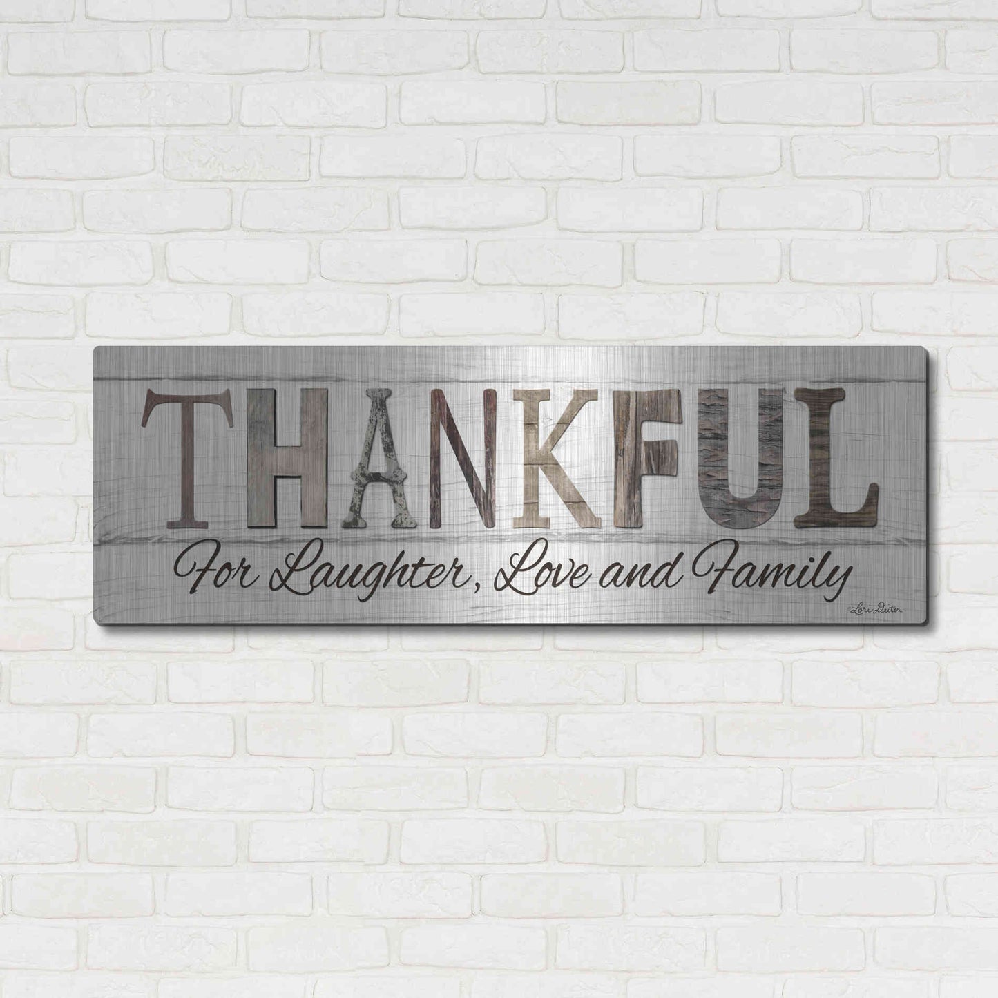 Luxe Metal Art 'Thankful for Laughter, Love and Family' by Lori Deiter, Metal Wall Art,48x16