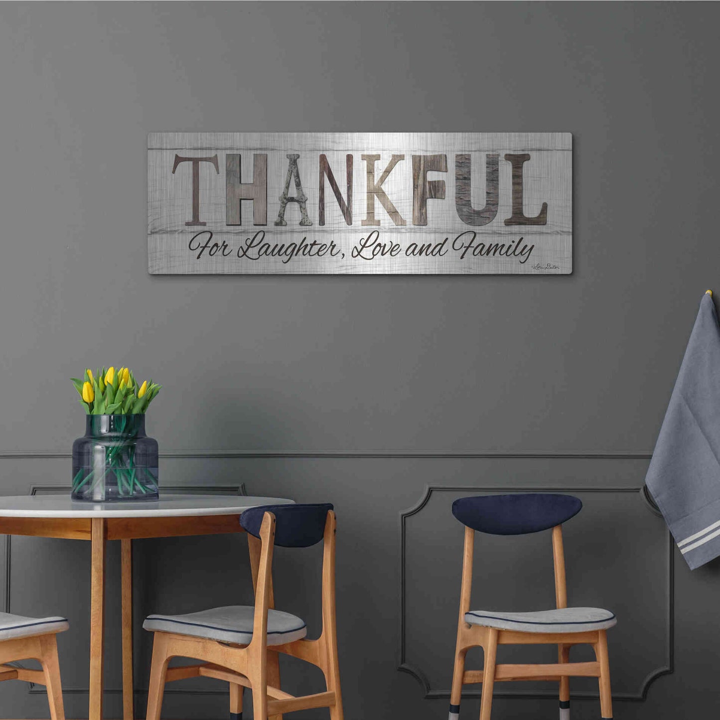 Luxe Metal Art 'Thankful for Laughter, Love and Family' by Lori Deiter, Metal Wall Art,48x16