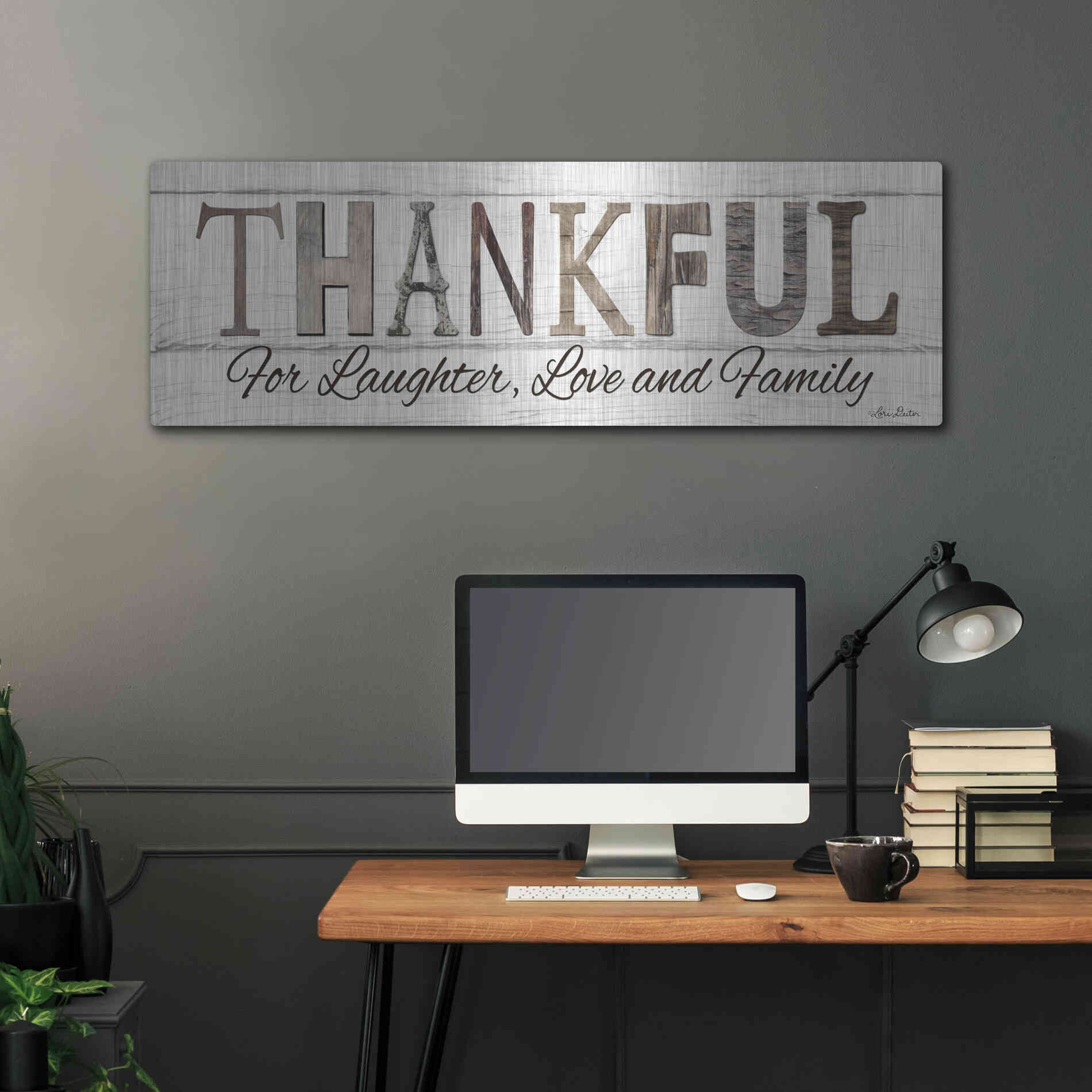 Luxe Metal Art 'Thankful for Laughter, Love and Family' by Lori Deiter, Metal Wall Art,48x16