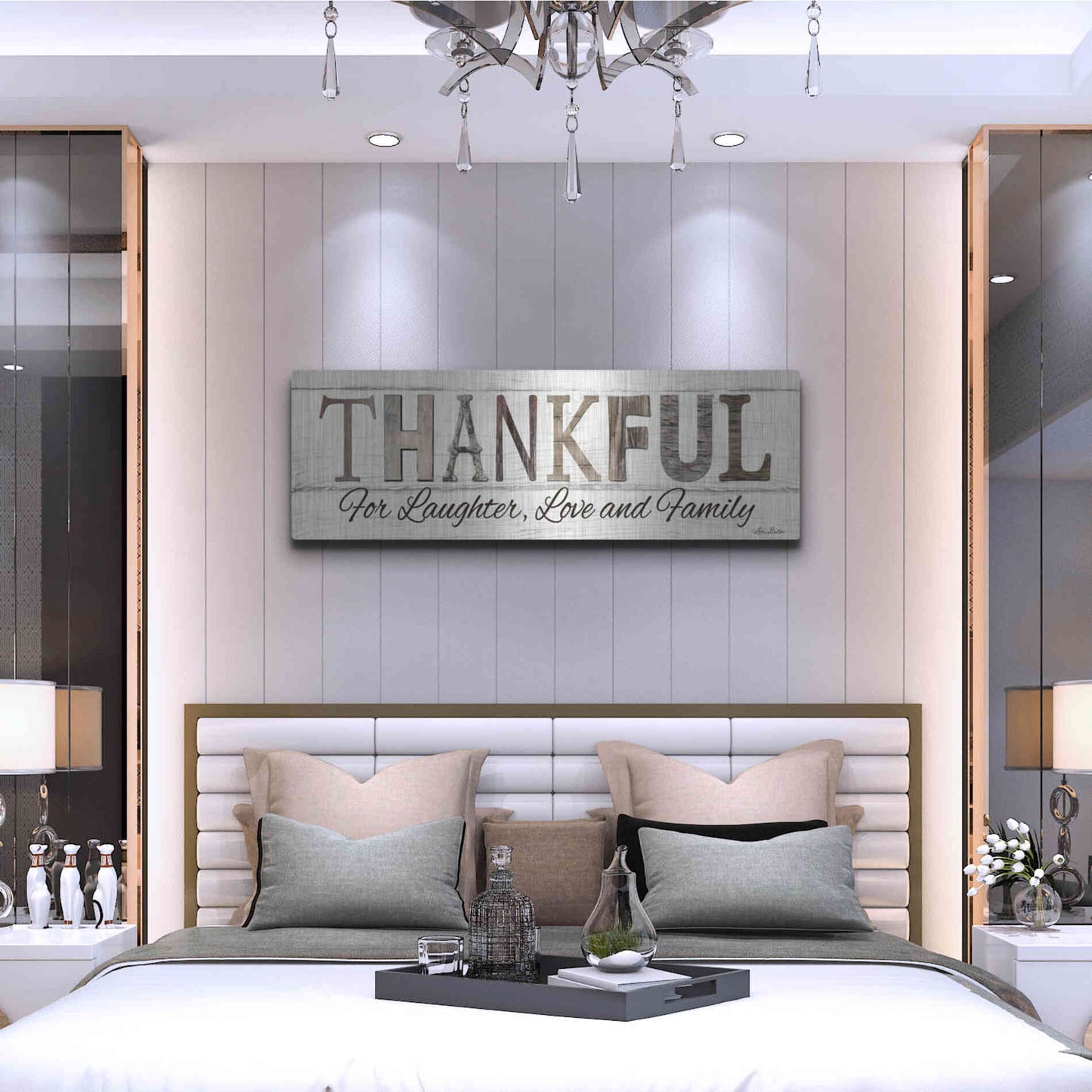 Luxe Metal Art 'Thankful for Laughter, Love and Family' by Lori Deiter, Metal Wall Art,48x16