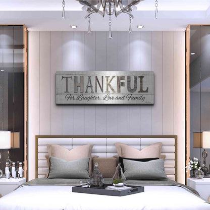 Luxe Metal Art 'Thankful for Laughter, Love and Family' by Lori Deiter, Metal Wall Art,48x16