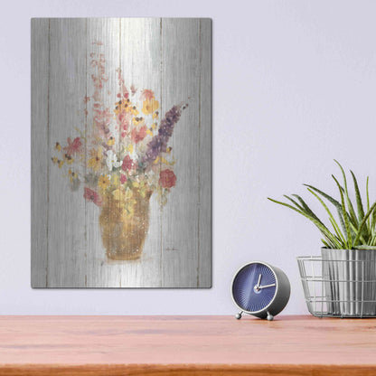 Luxe Metal Art 'Wild Flowers in Vase I on Barn Board' by Cheri Blum, Metal Wall Art,12x16