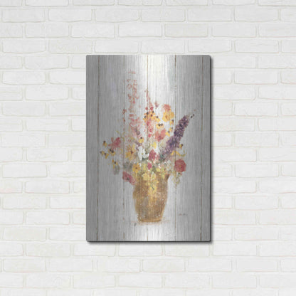 Luxe Metal Art 'Wild Flowers in Vase I on Barn Board' by Cheri Blum, Metal Wall Art,24x36