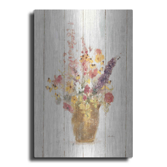 Luxe Metal Art 'Wild Flowers in Vase I on Barn Board' by Cheri Blum, Metal Wall Art