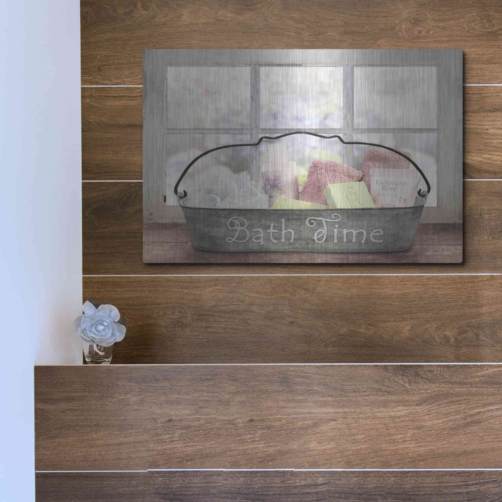 Luxe Metal Art 'Bath Time' by Lori Deiter, Metal Wall Art,16x12