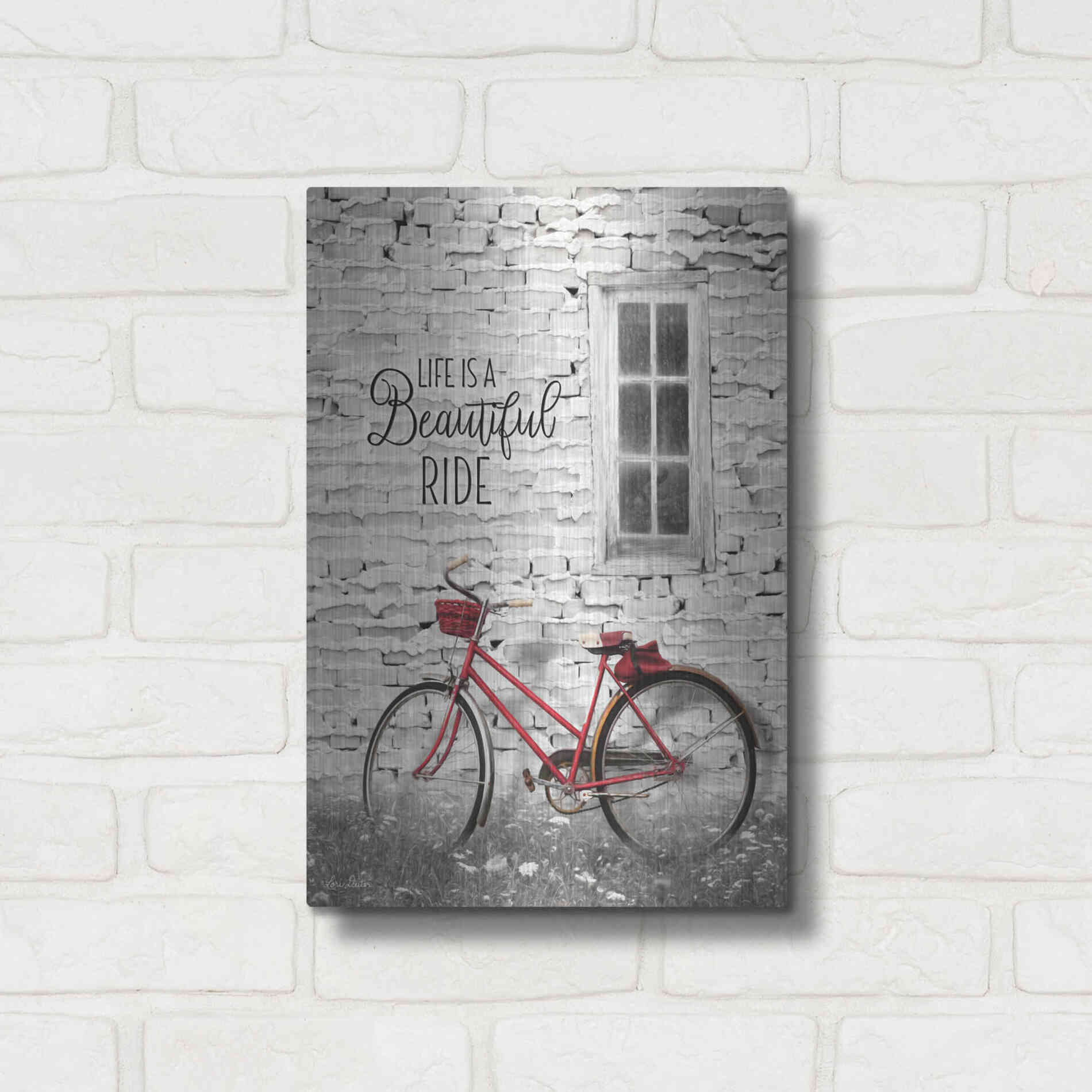 Luxe Metal Art 'Life is a Beautiful Ride' by Lori Deiter, Metal Wall Art,12x16
