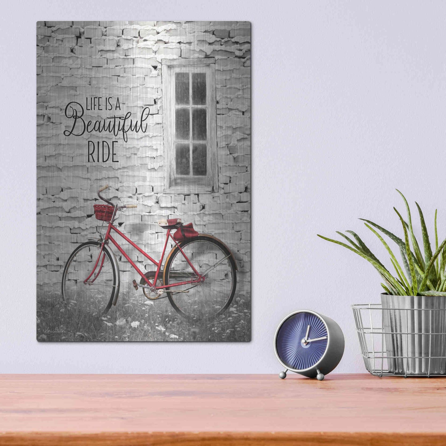 Luxe Metal Art 'Life is a Beautiful Ride' by Lori Deiter, Metal Wall Art,12x16