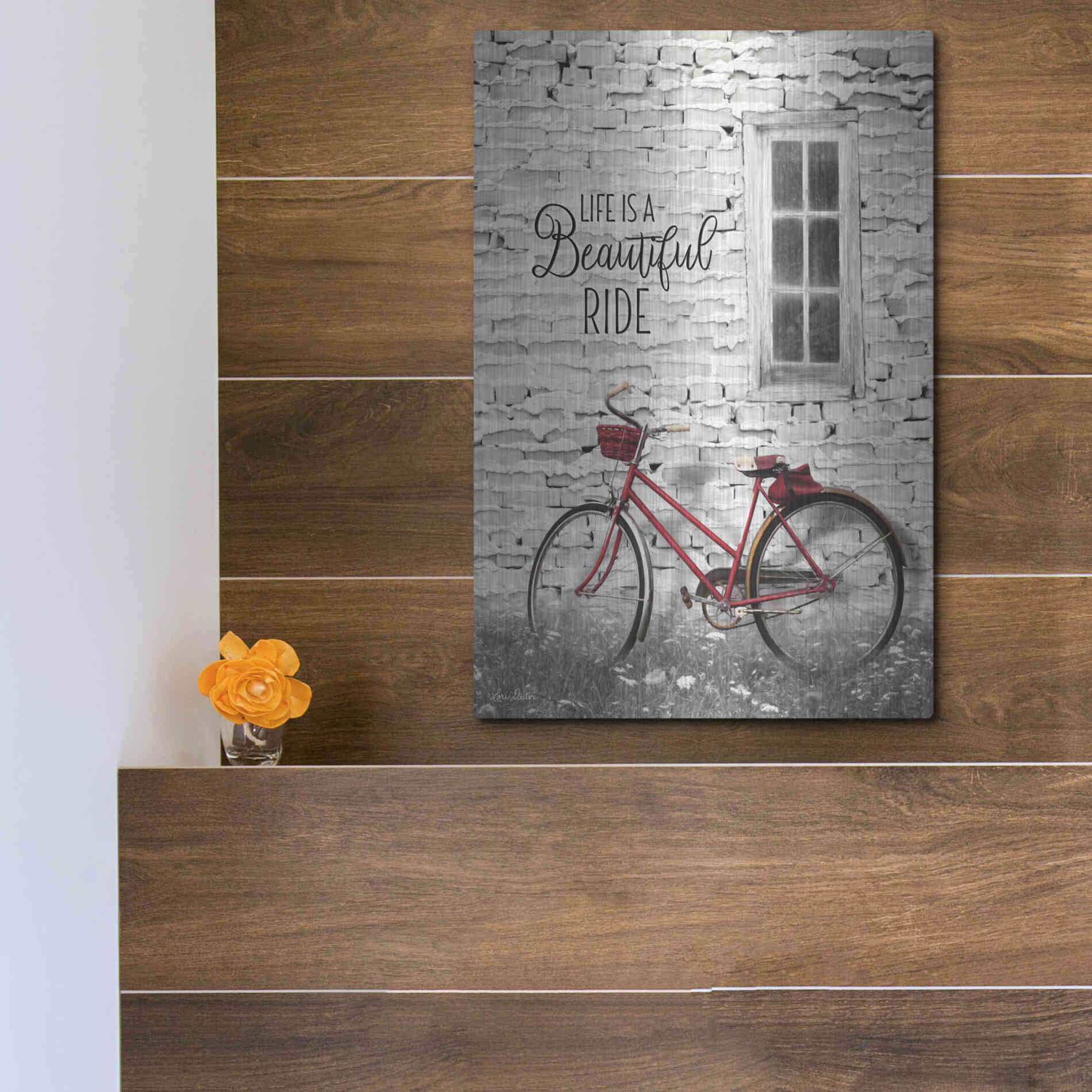 Luxe Metal Art 'Life is a Beautiful Ride' by Lori Deiter, Metal Wall Art,12x16