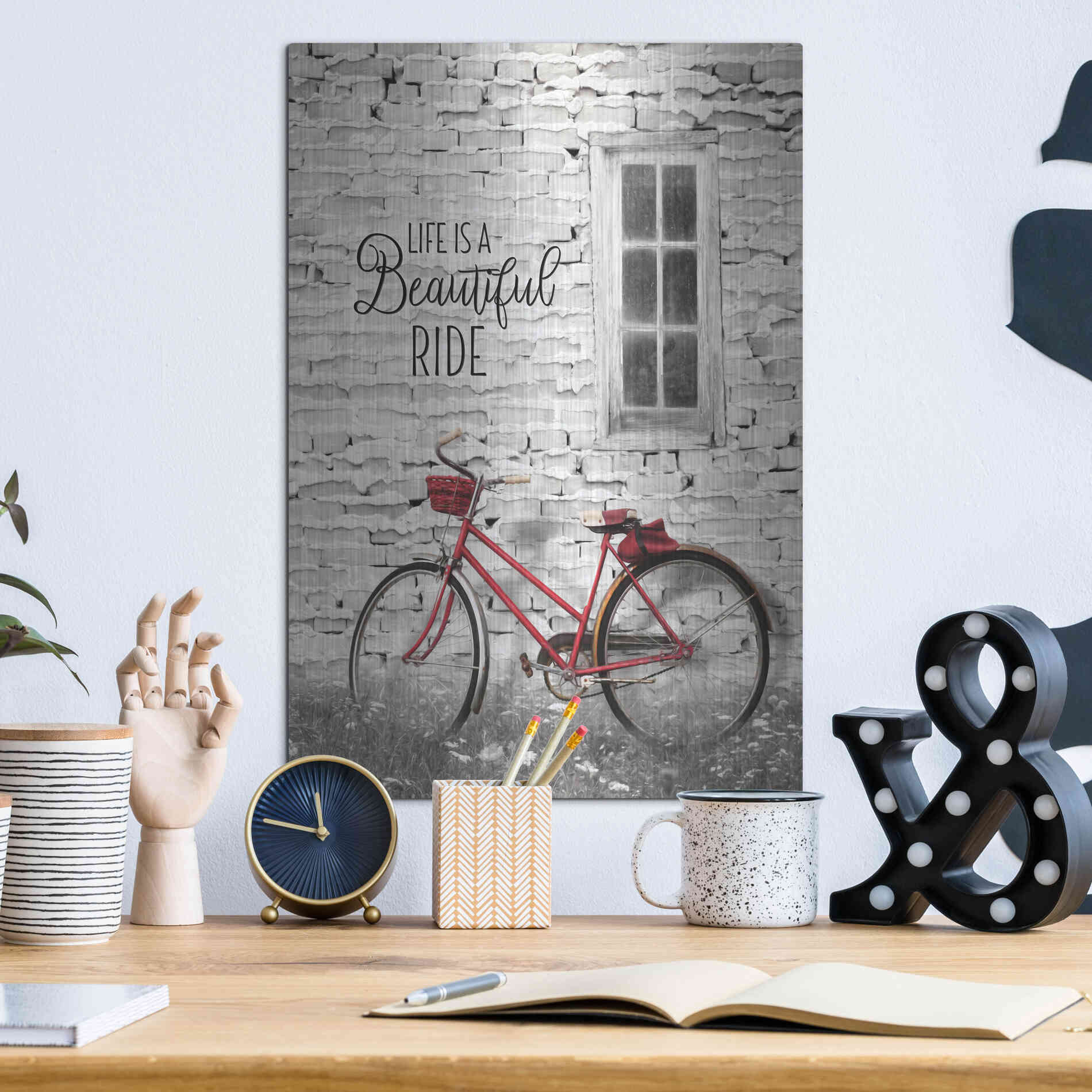 Luxe Metal Art 'Life is a Beautiful Ride' by Lori Deiter, Metal Wall Art,12x16