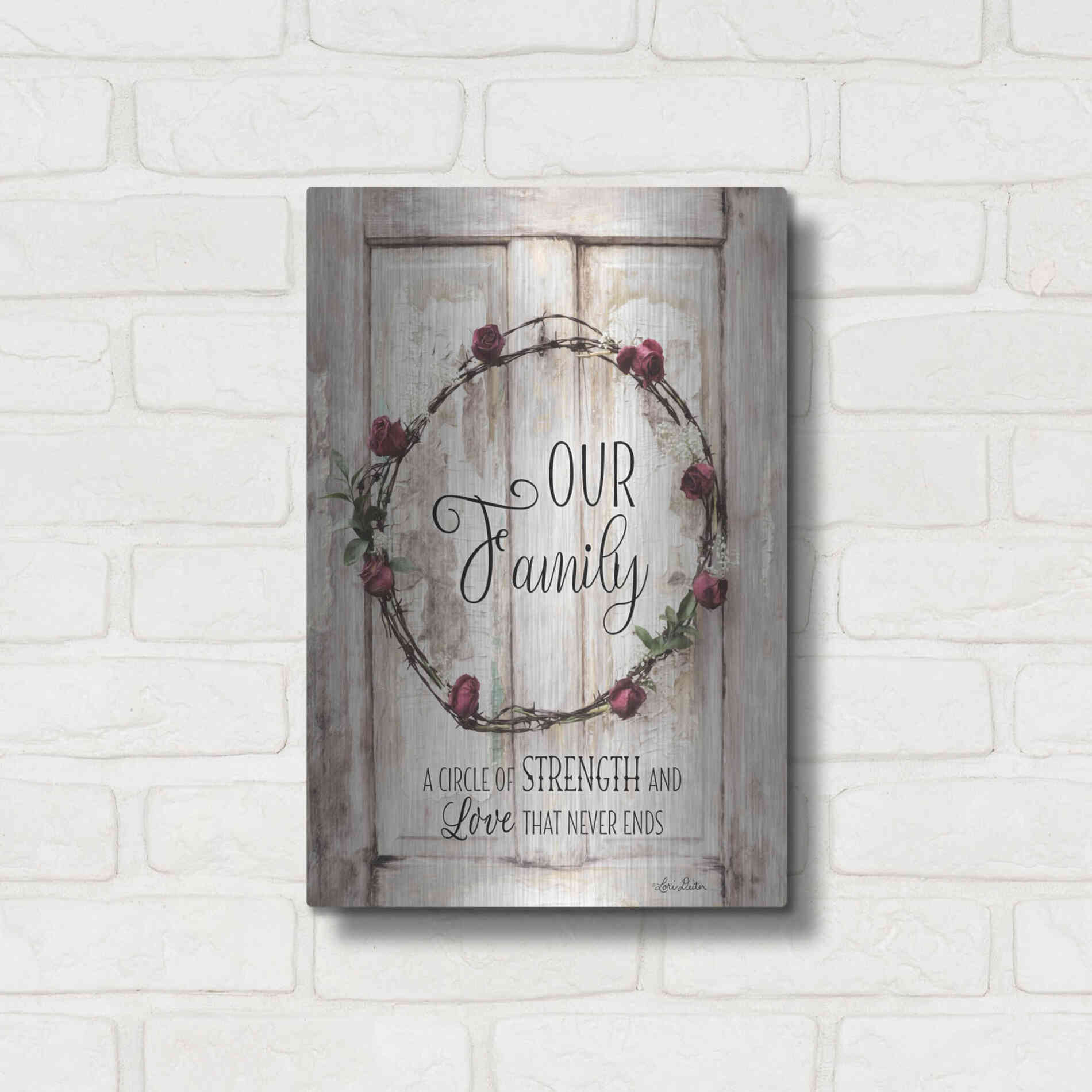 Luxe Metal Art 'Our Family - A Circle of Strength' by Lori Deiter, Metal Wall Art,12x16