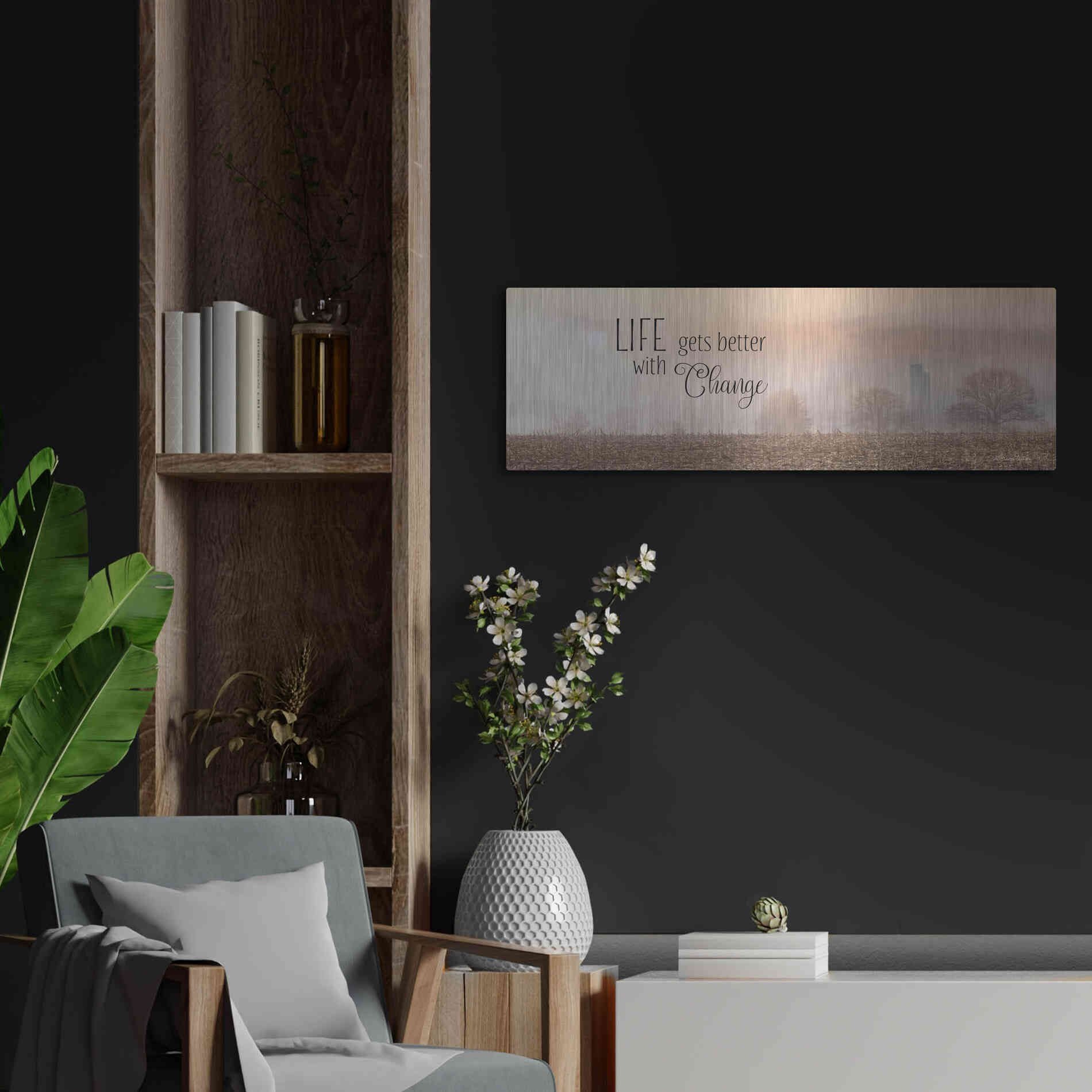Luxe Metal Art 'Life Gets Better with Change' by Lori Deiter, Metal Wall Art,36x12