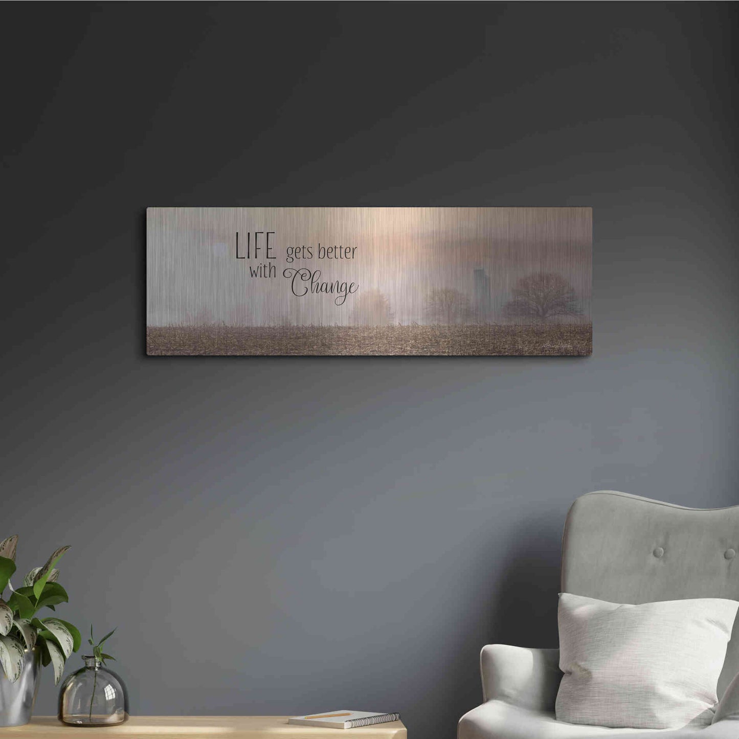 Luxe Metal Art 'Life Gets Better with Change' by Lori Deiter, Metal Wall Art,36x12