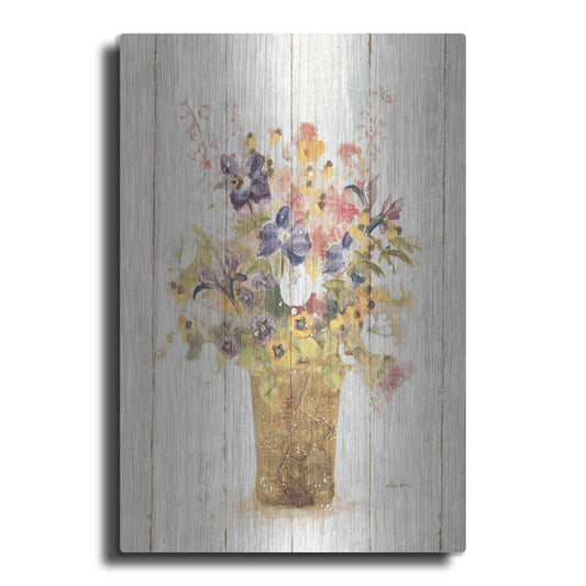 Luxe Metal Art 'Wild Flowers in Vase II on Barn Board' by Cheri Blum, Metal Wall Art