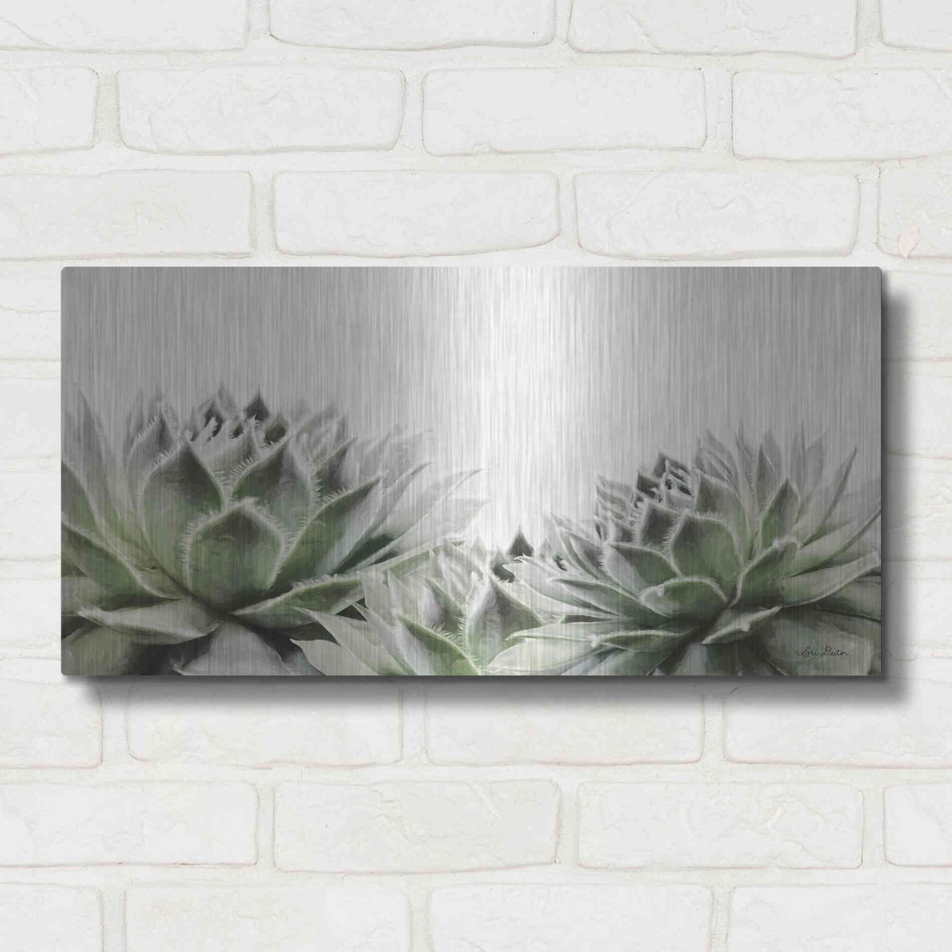 Luxe Metal Art 'Soft Succulents I' by Lori Deiter, Metal Wall Art,24x12
