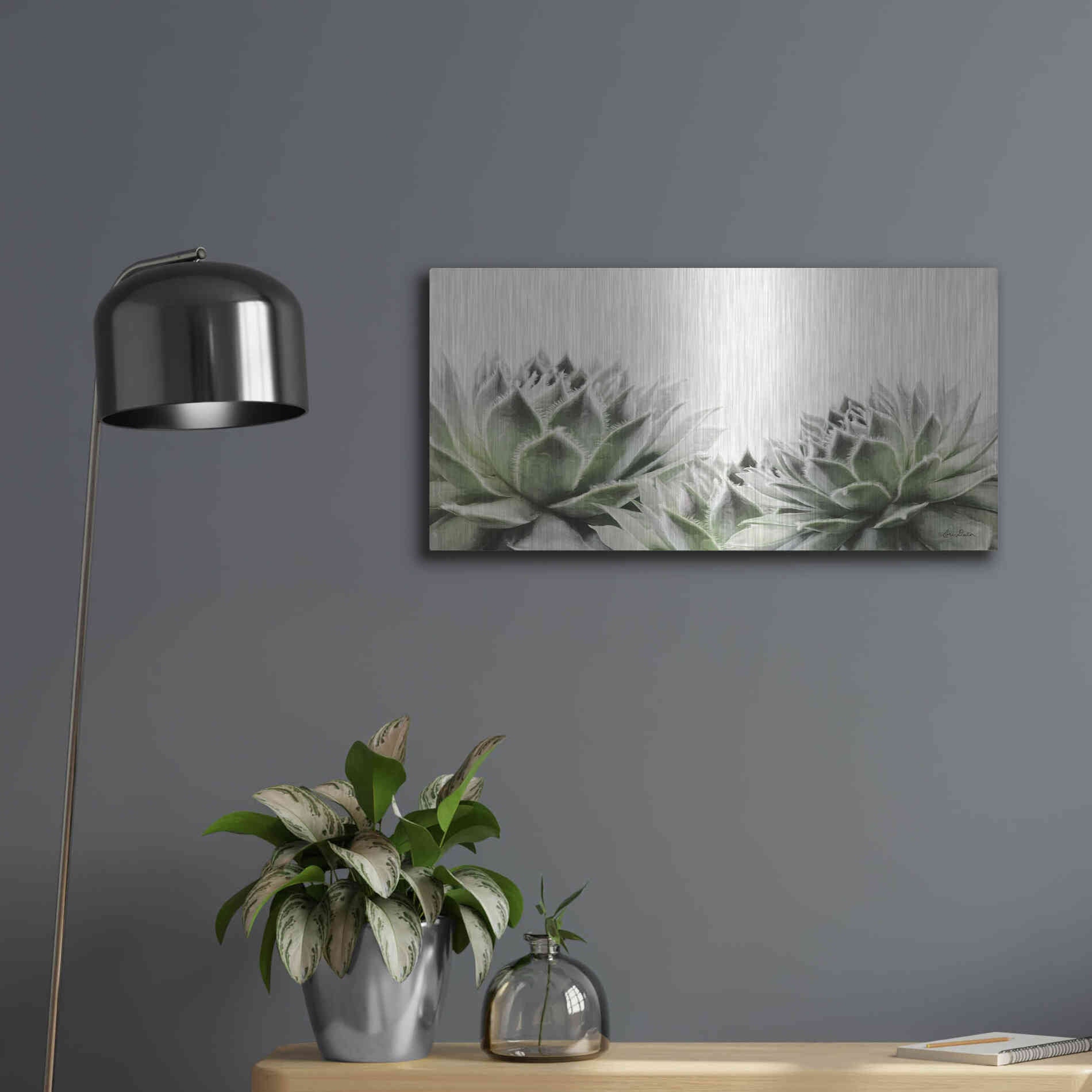 Luxe Metal Art 'Soft Succulents I' by Lori Deiter, Metal Wall Art,24x12