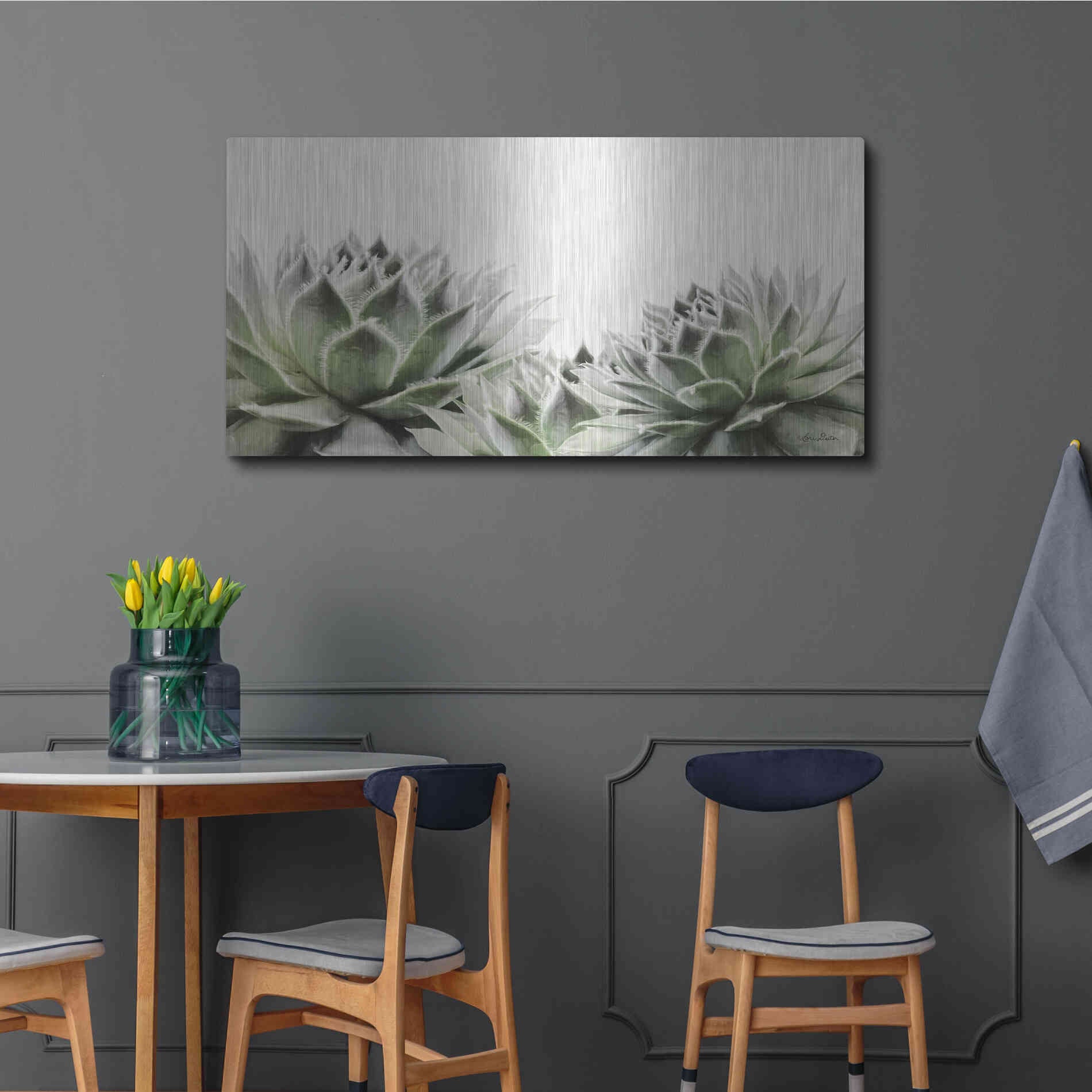 Luxe Metal Art 'Soft Succulents I' by Lori Deiter, Metal Wall Art,48x24