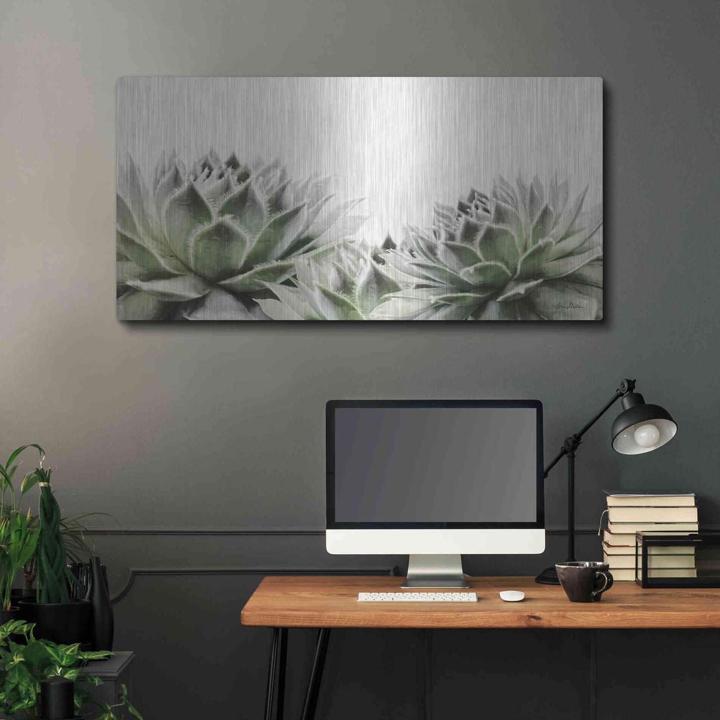 Luxe Metal Art 'Soft Succulents I' by Lori Deiter, Metal Wall Art,48x24