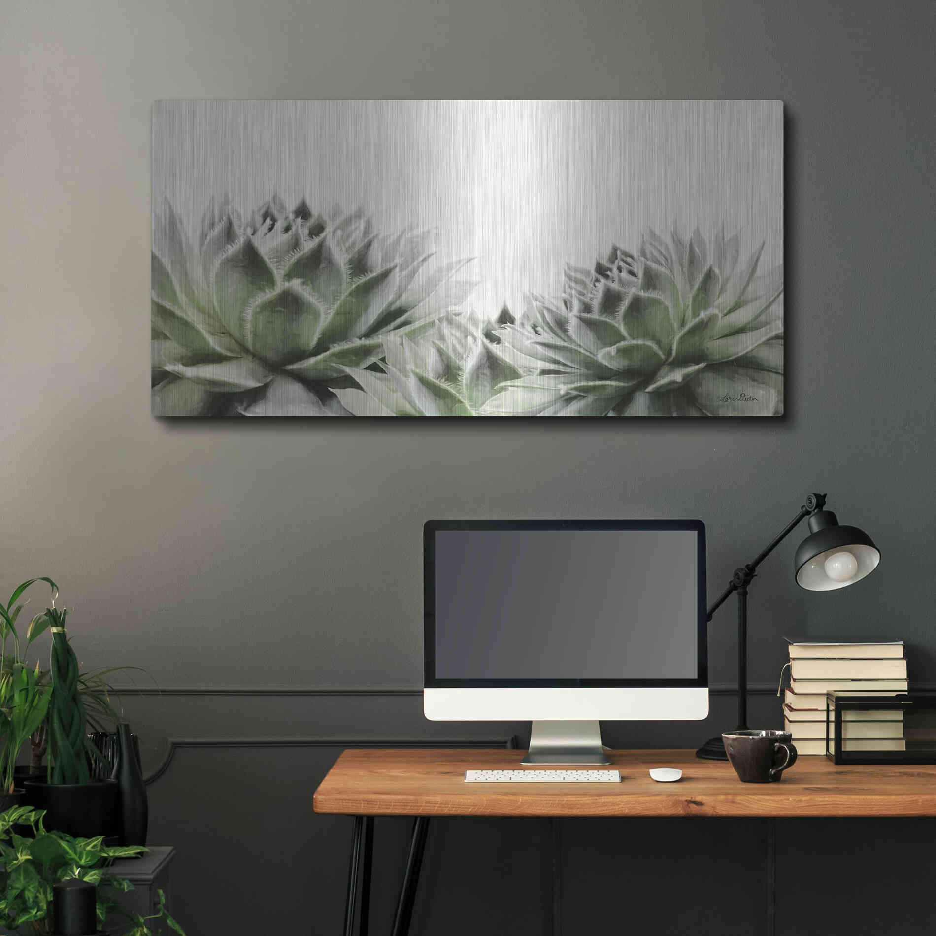 Luxe Metal Art 'Soft Succulents I' by Lori Deiter, Metal Wall Art,48x24