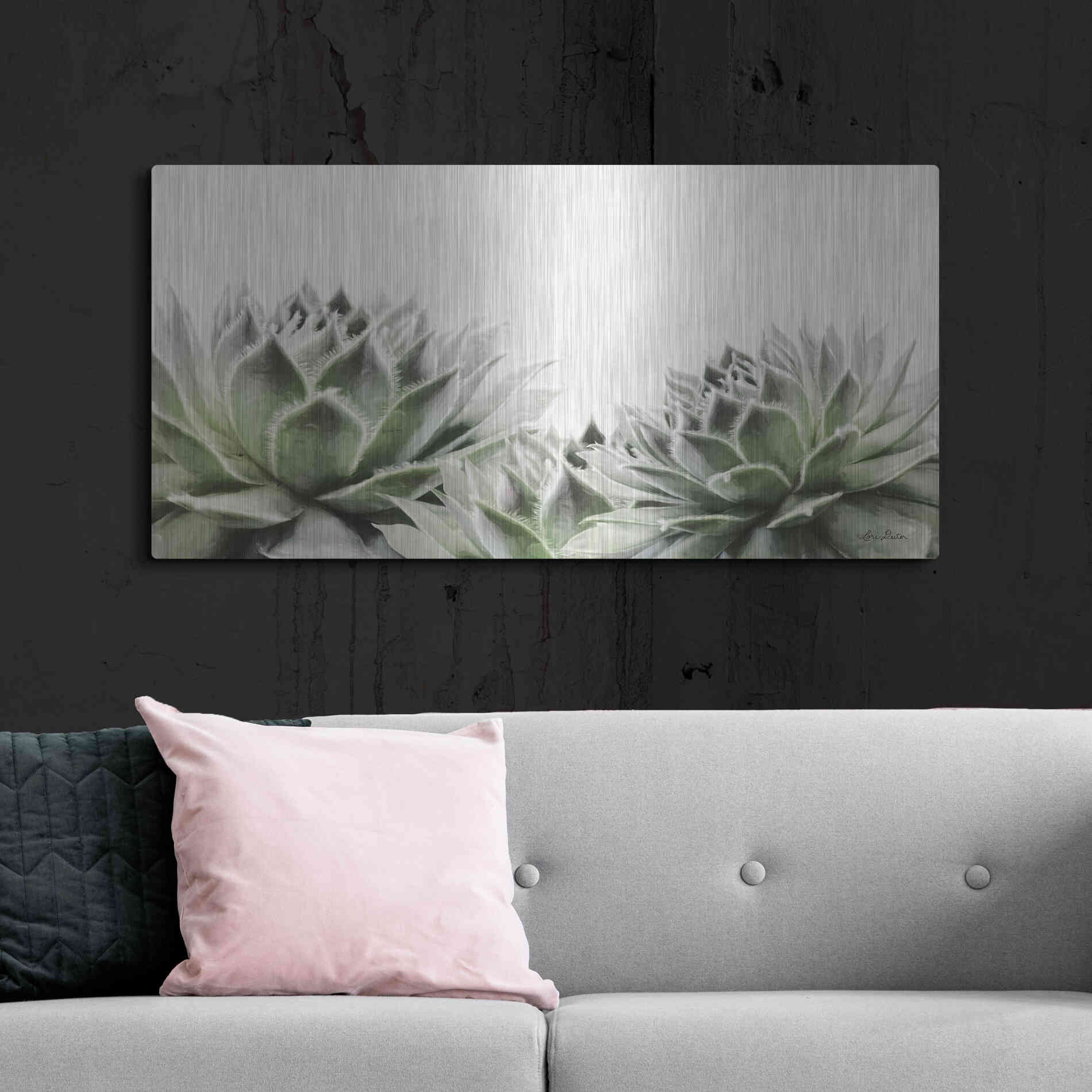 Luxe Metal Art 'Soft Succulents I' by Lori Deiter, Metal Wall Art,48x24