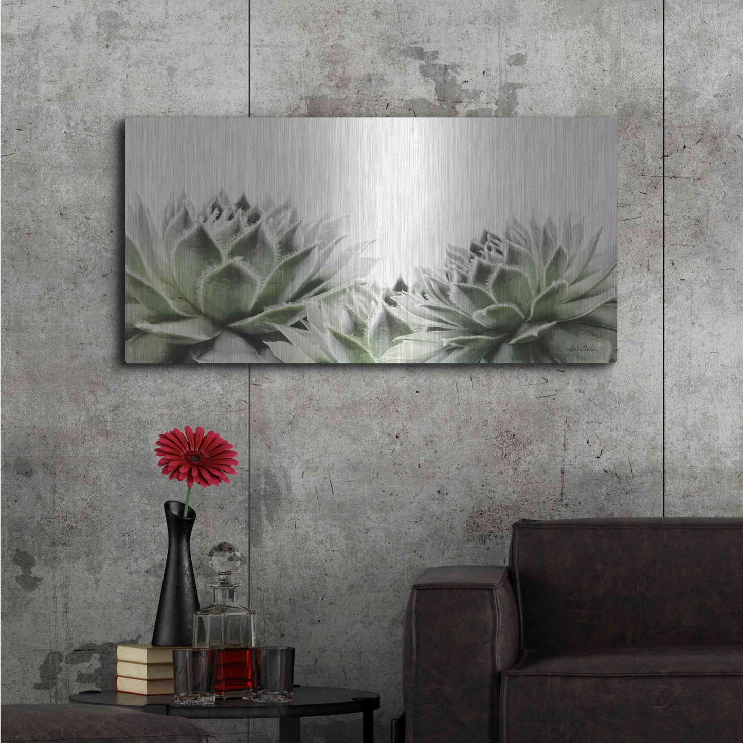 Luxe Metal Art 'Soft Succulents I' by Lori Deiter, Metal Wall Art,48x24