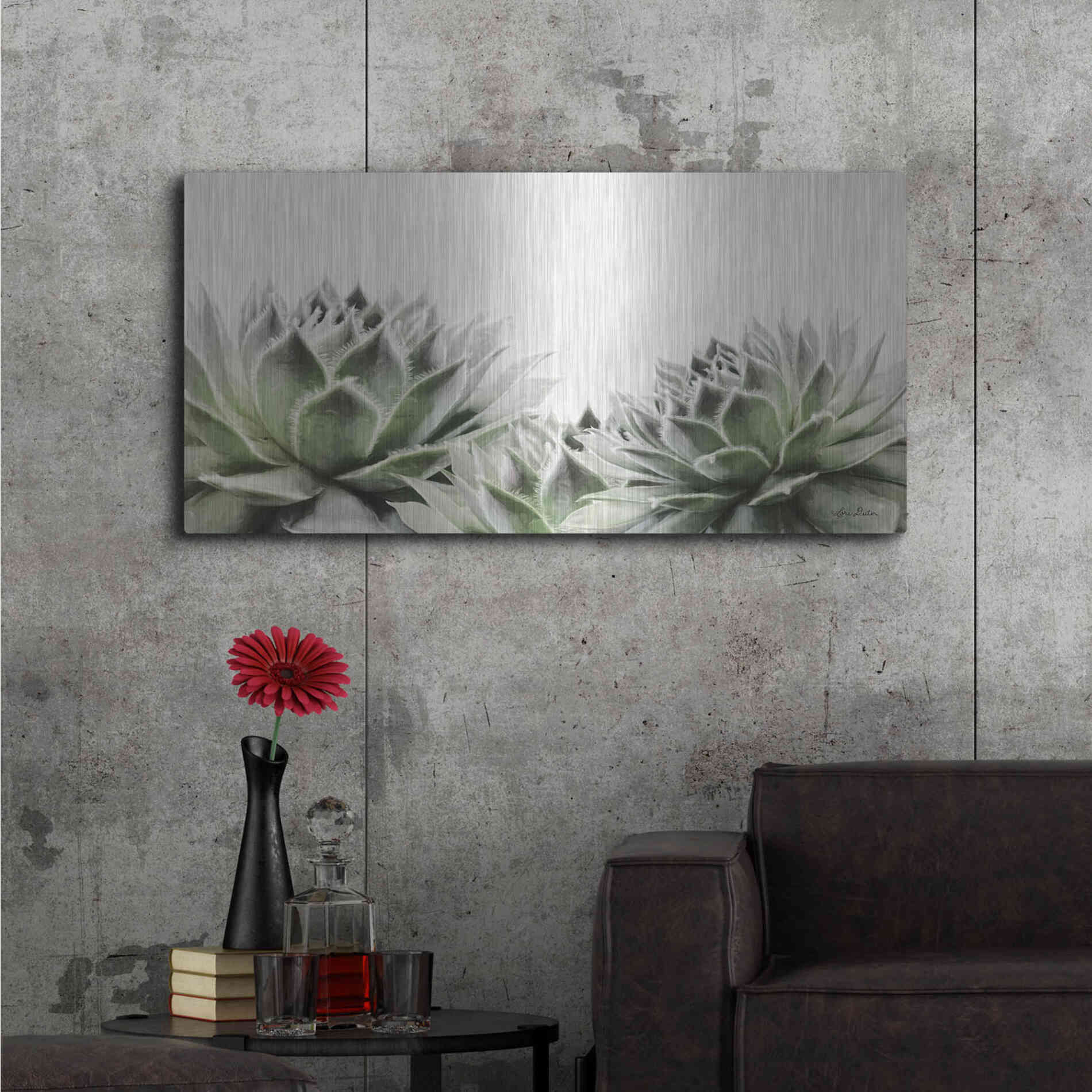 Luxe Metal Art 'Soft Succulents I' by Lori Deiter, Metal Wall Art,48x24