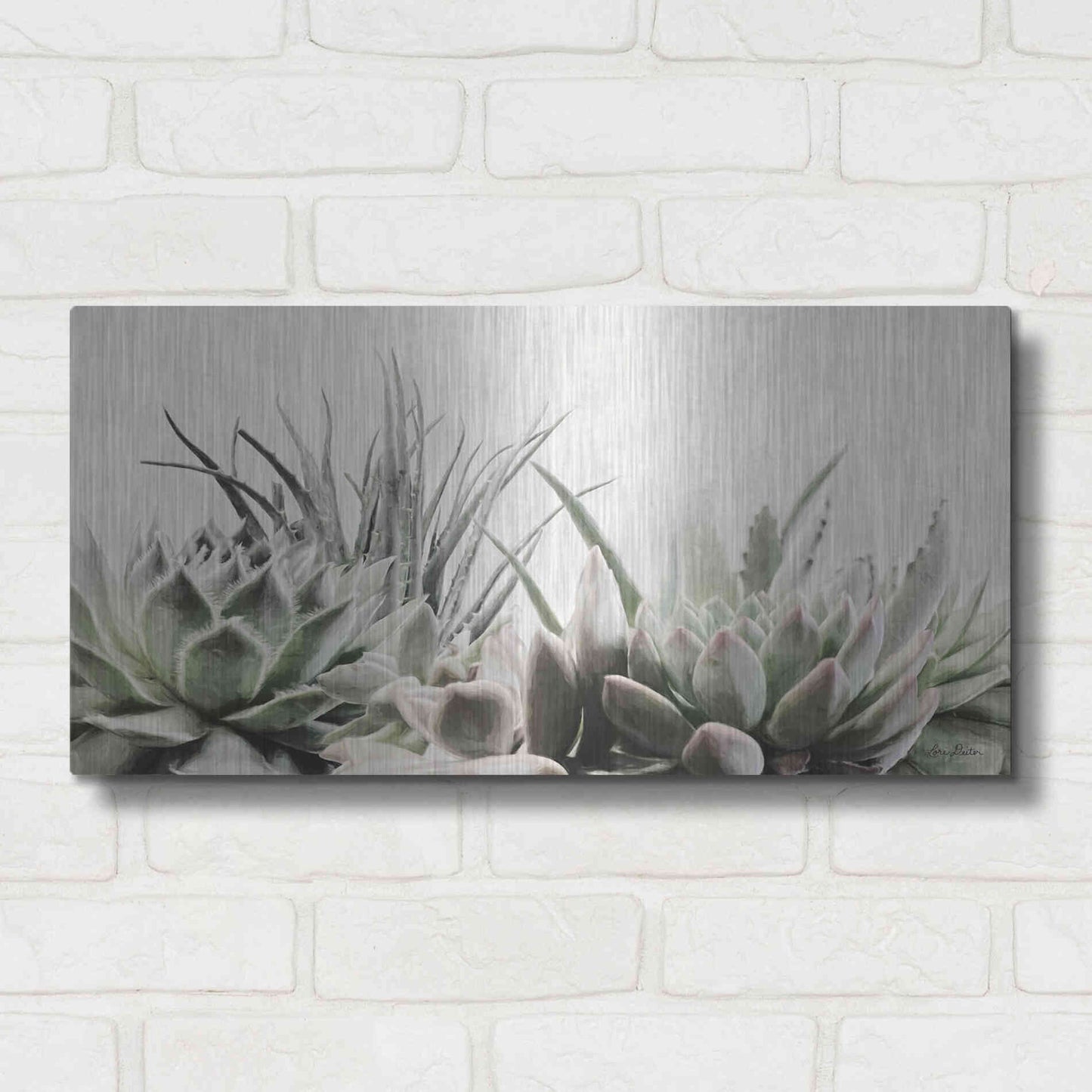 Luxe Metal Art 'Soft Succulents II' by Lori Deiter, Metal Wall Art,24x12