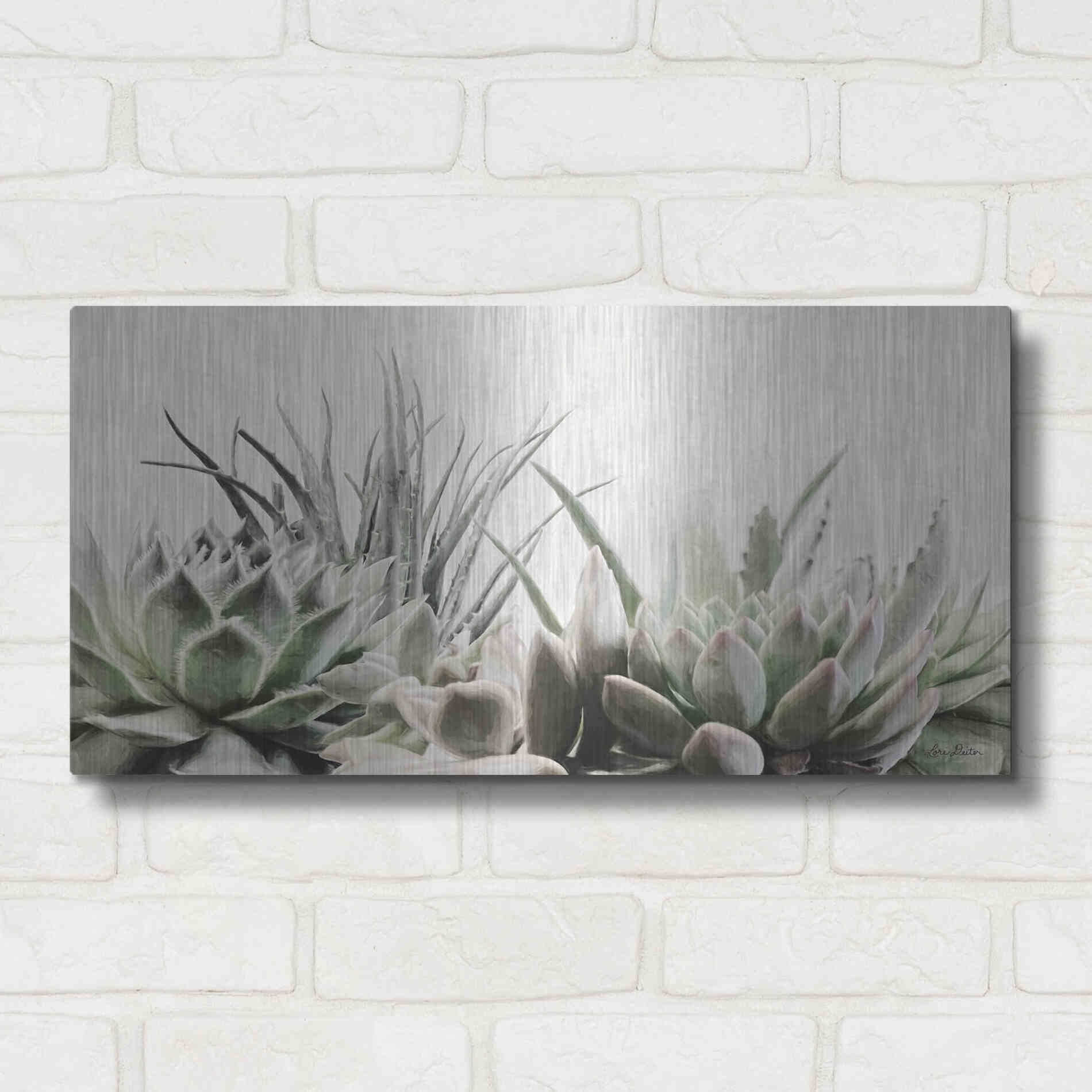 Luxe Metal Art 'Soft Succulents II' by Lori Deiter, Metal Wall Art,24x12