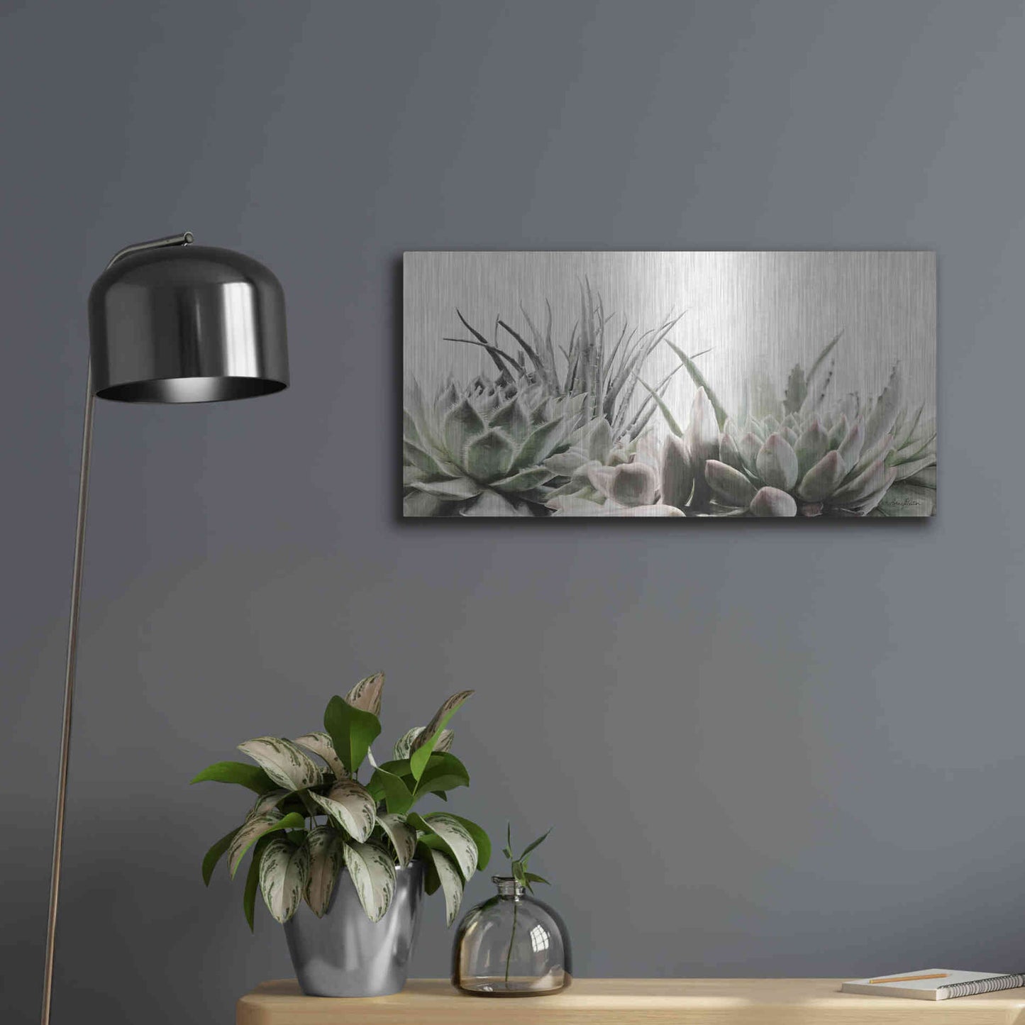 Luxe Metal Art 'Soft Succulents II' by Lori Deiter, Metal Wall Art,24x12