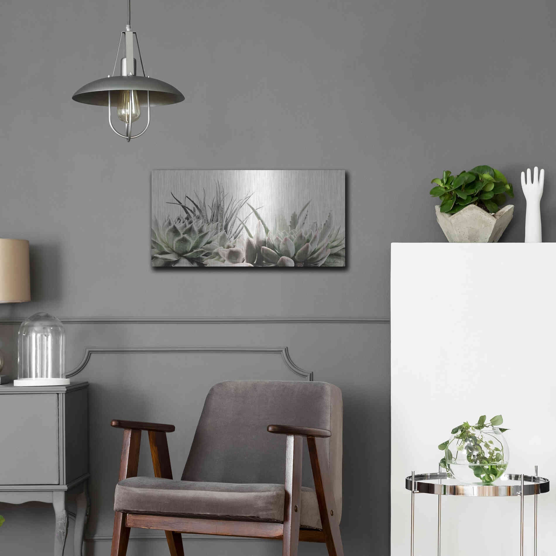 Luxe Metal Art 'Soft Succulents II' by Lori Deiter, Metal Wall Art,24x12